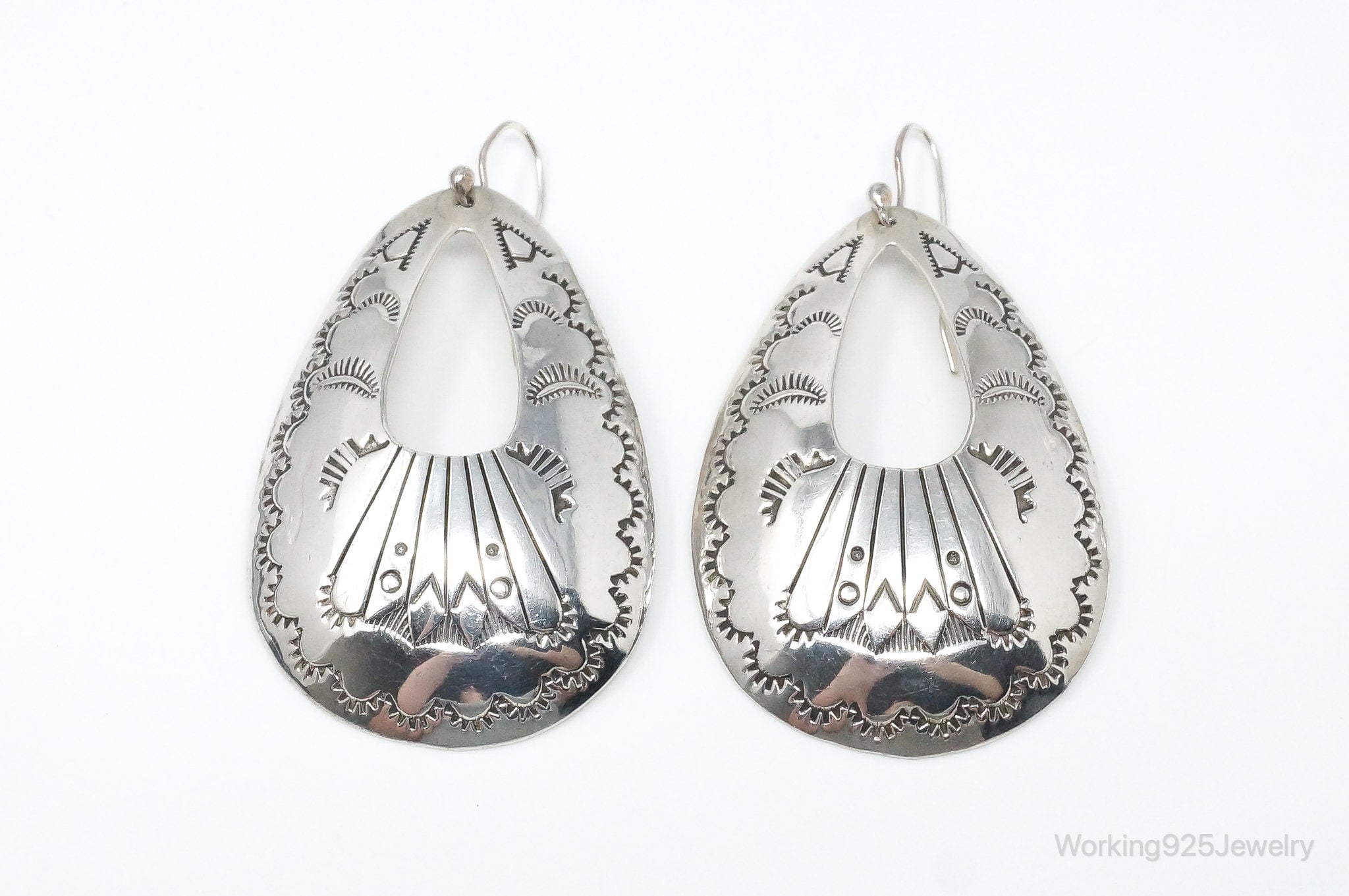 Large Vintage Native American Unsigned Tribal Sterling Silver Earrings