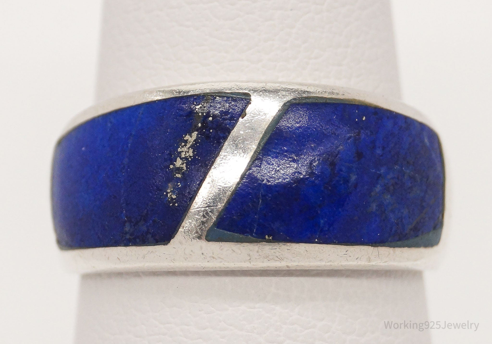 Vintage Lapis Lazuli Sterling Silver Band Ring - Size 6.25