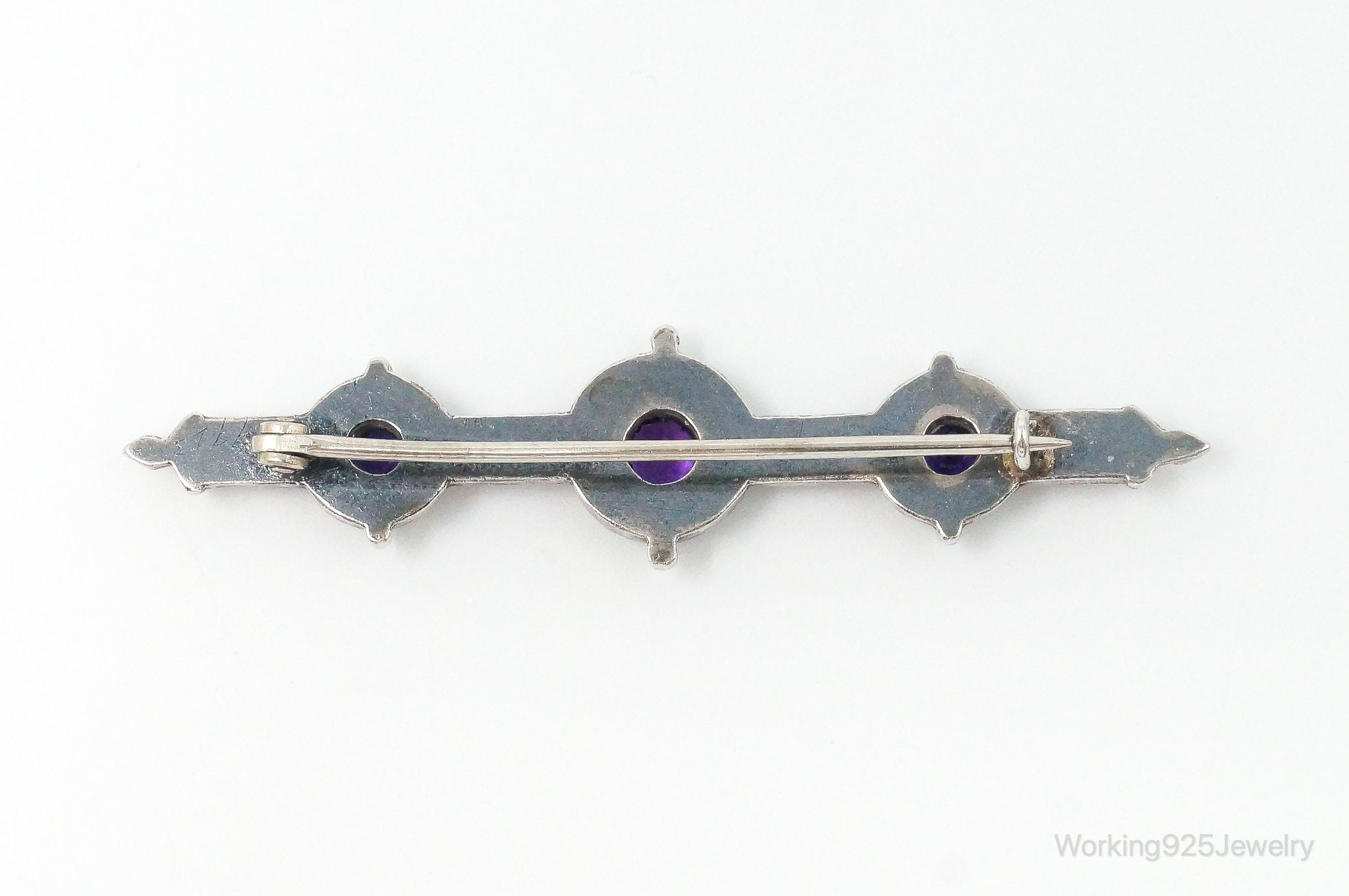 Antique Amethyst Sterling Silver Brooch Pin Bar