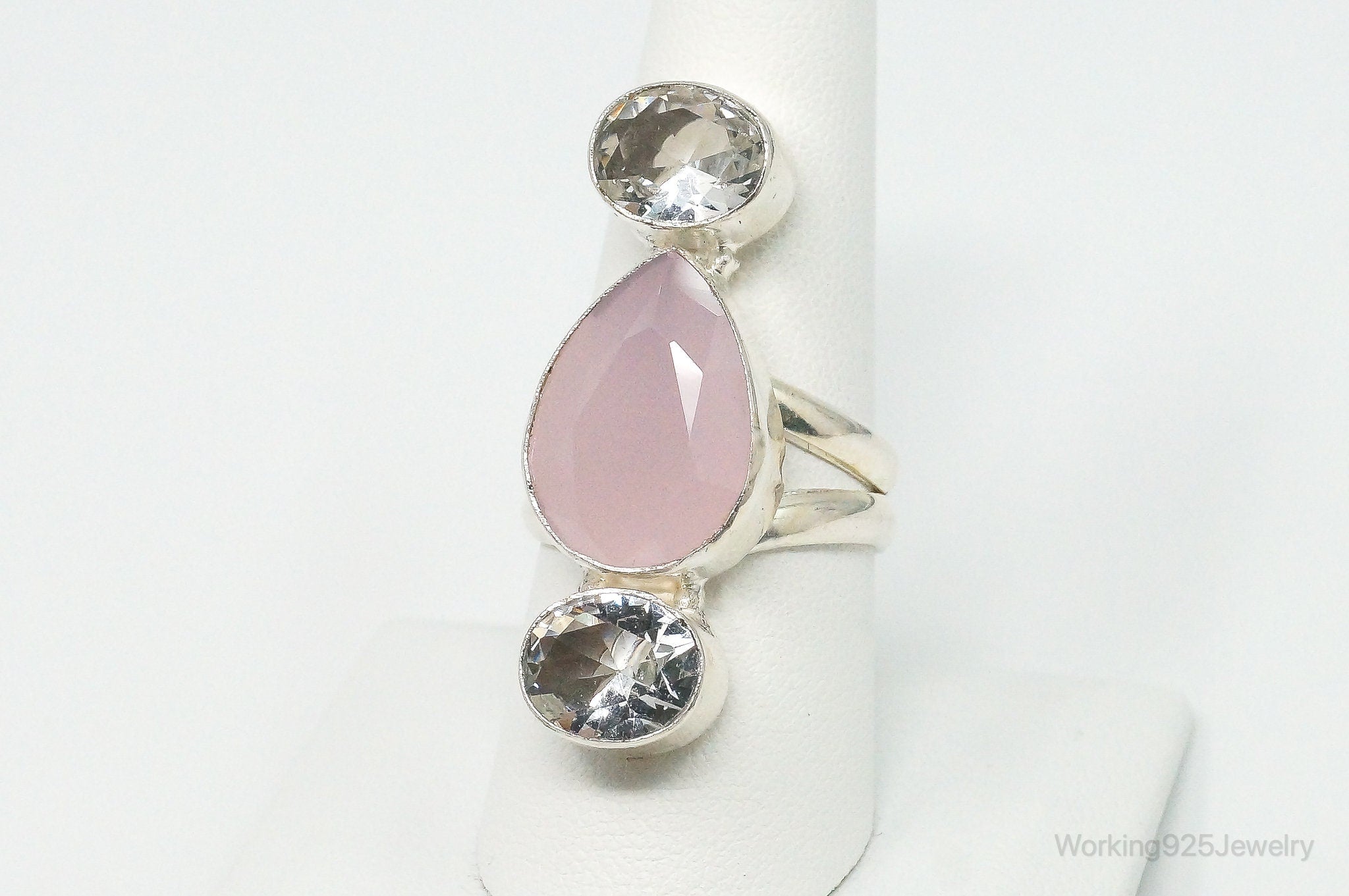 Pink Chalcedony Crystal Sterling Silver Ring - Size 9