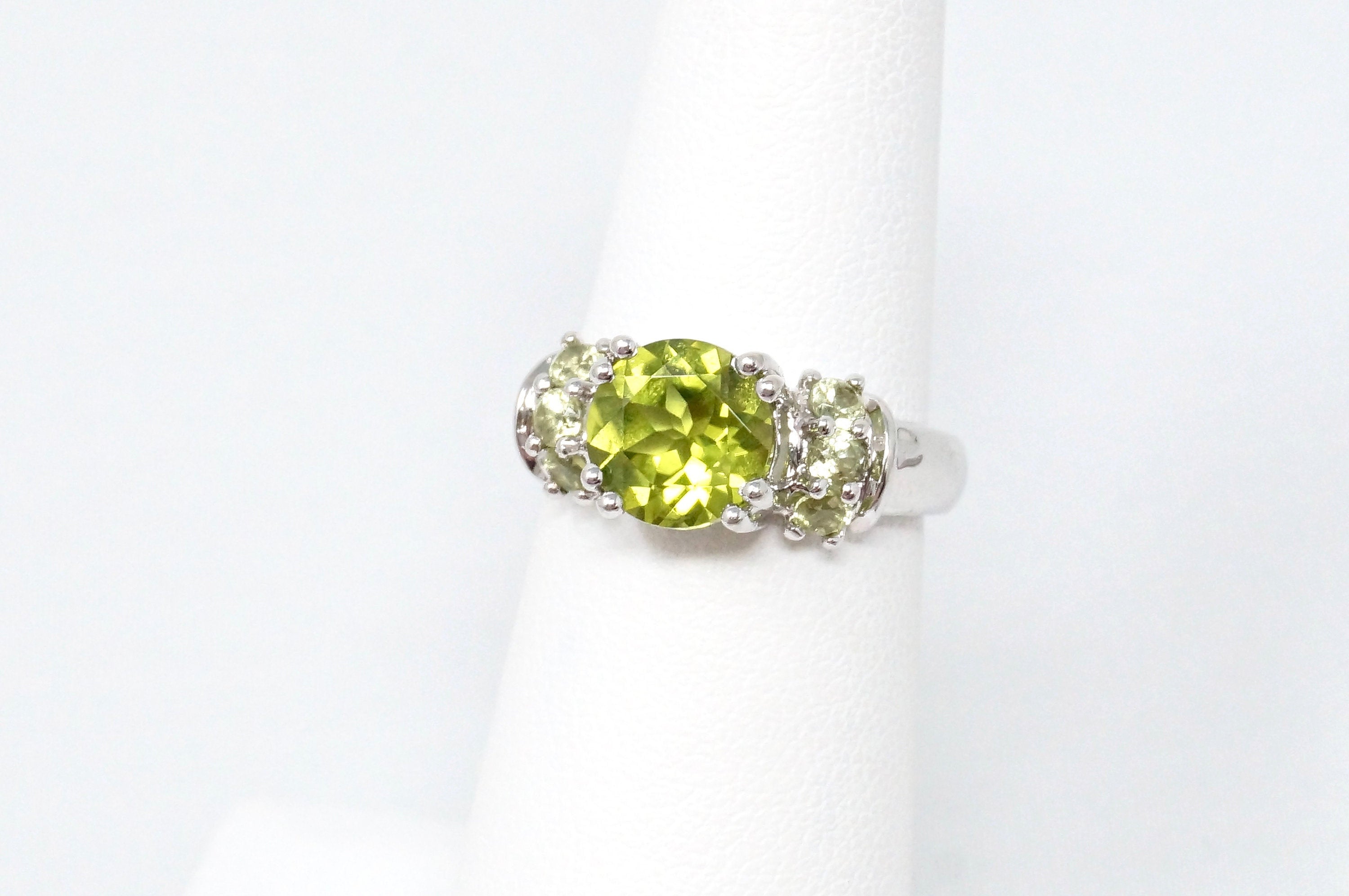 Vintage Art Deco Style Designer Large Green Peridot Sterling Silver Ring Size 5