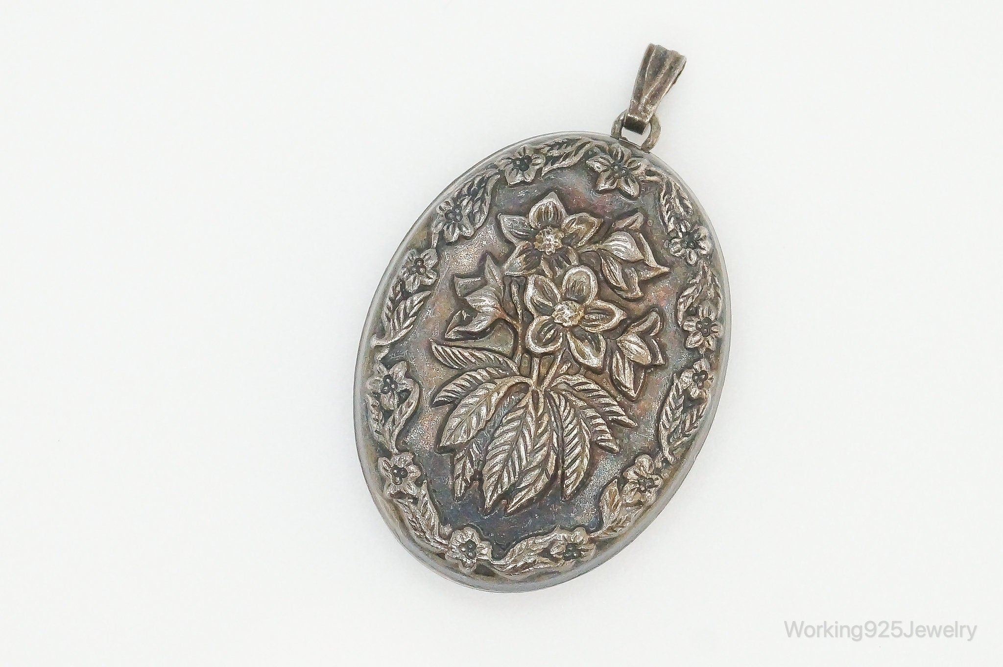 Antique Art Nouveau Flowers Sterling Silver Necklace Pendant