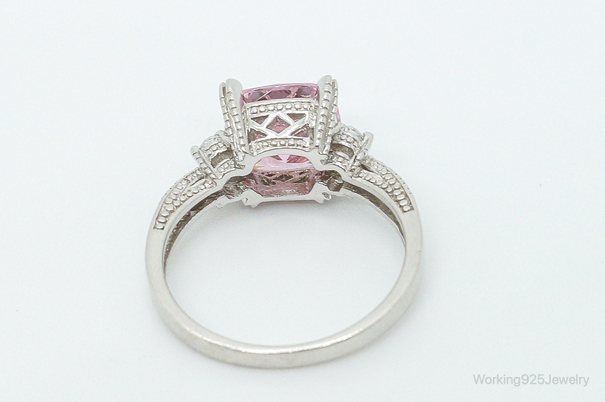 Pink & White Cubic Zirconia Sterling Silver Ring - SZ 10