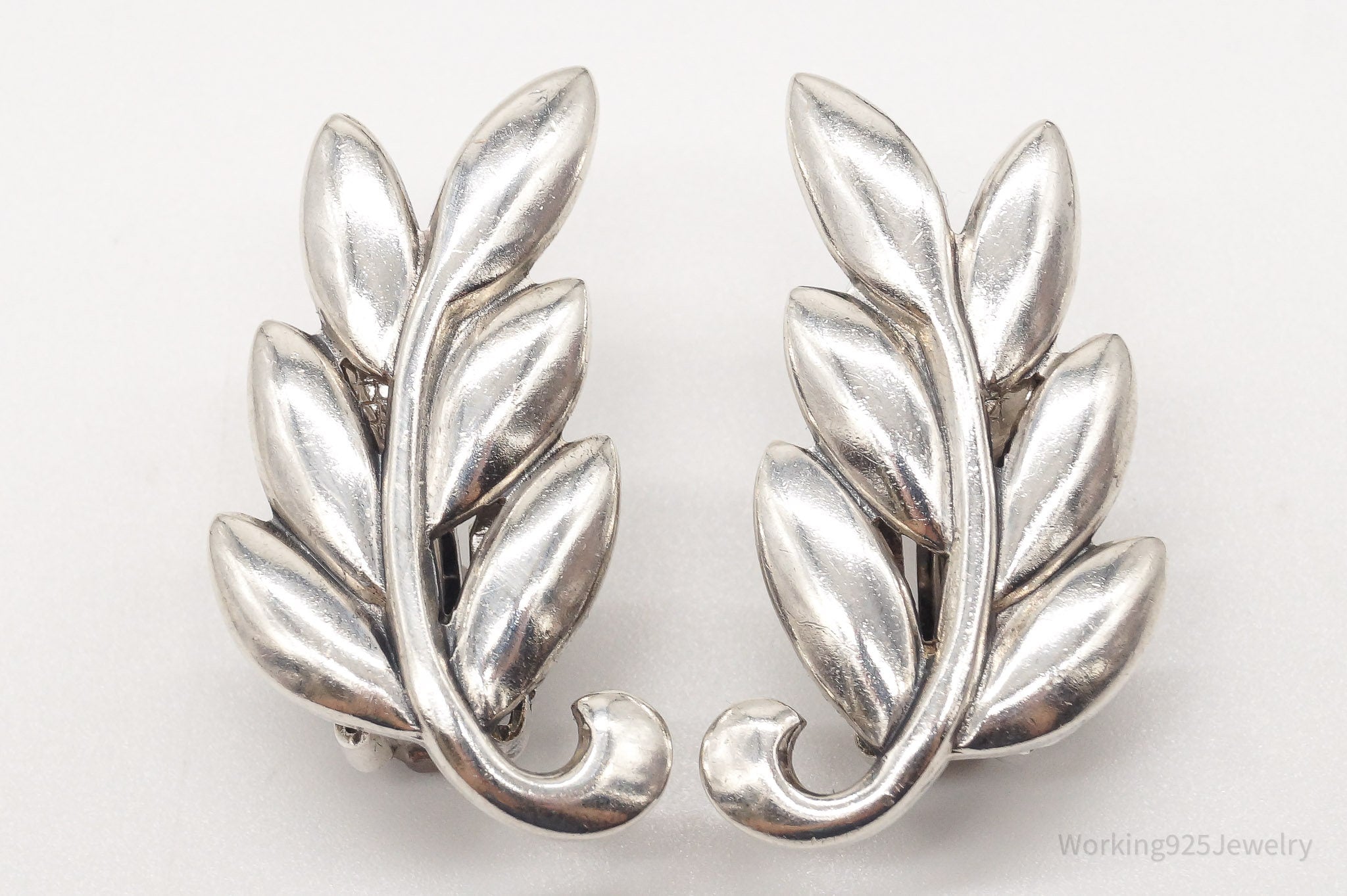 Vintage Designer Danecraft Modernist Branch Sterling Silver Clip On Earrings