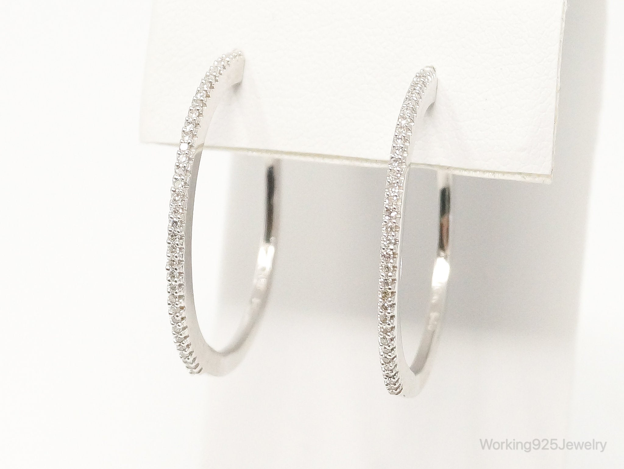 Designer Cubic Zirconia Sterling Silver Hoop Earrings