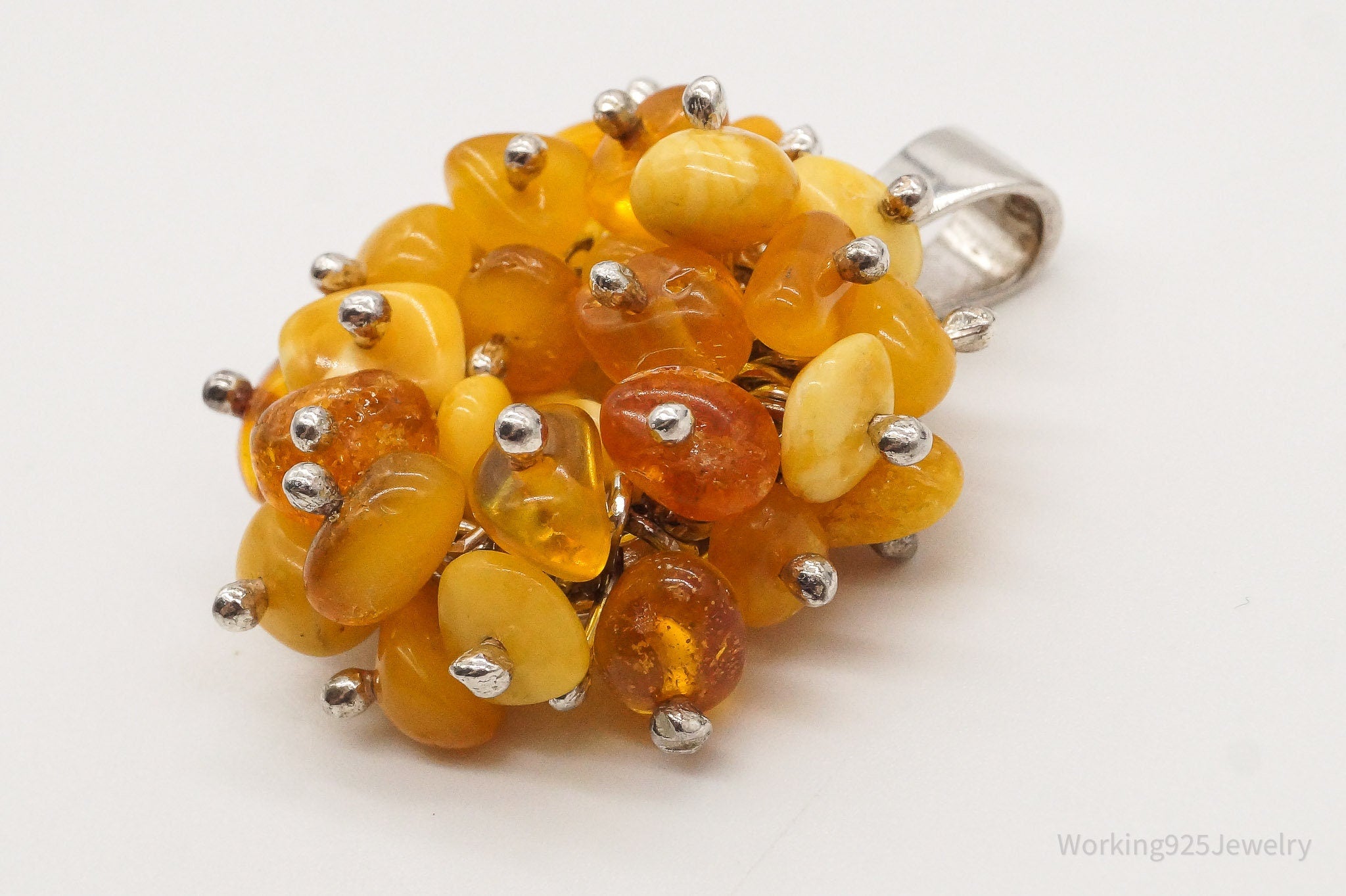 Vintage Amber Modernist Sterling Silver Pendant