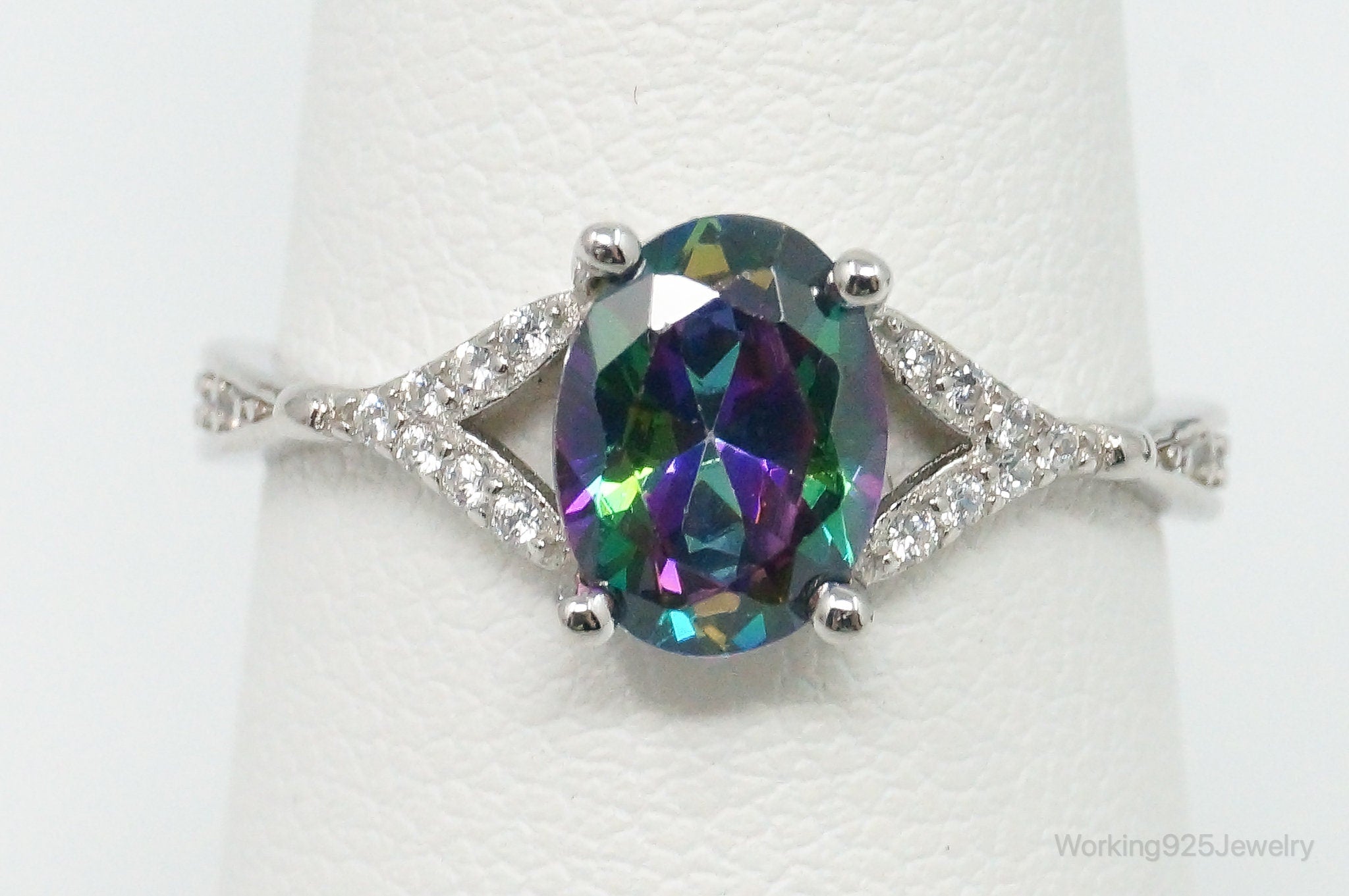 Mystic Topaz Cubic Zirconia Ring Sterling Silver - Size 7