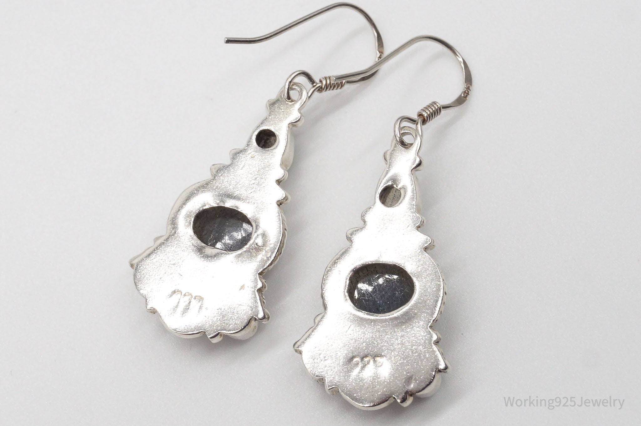 Vintage Labradorite Bali Inspired Filigree Sterling Silver Earrings