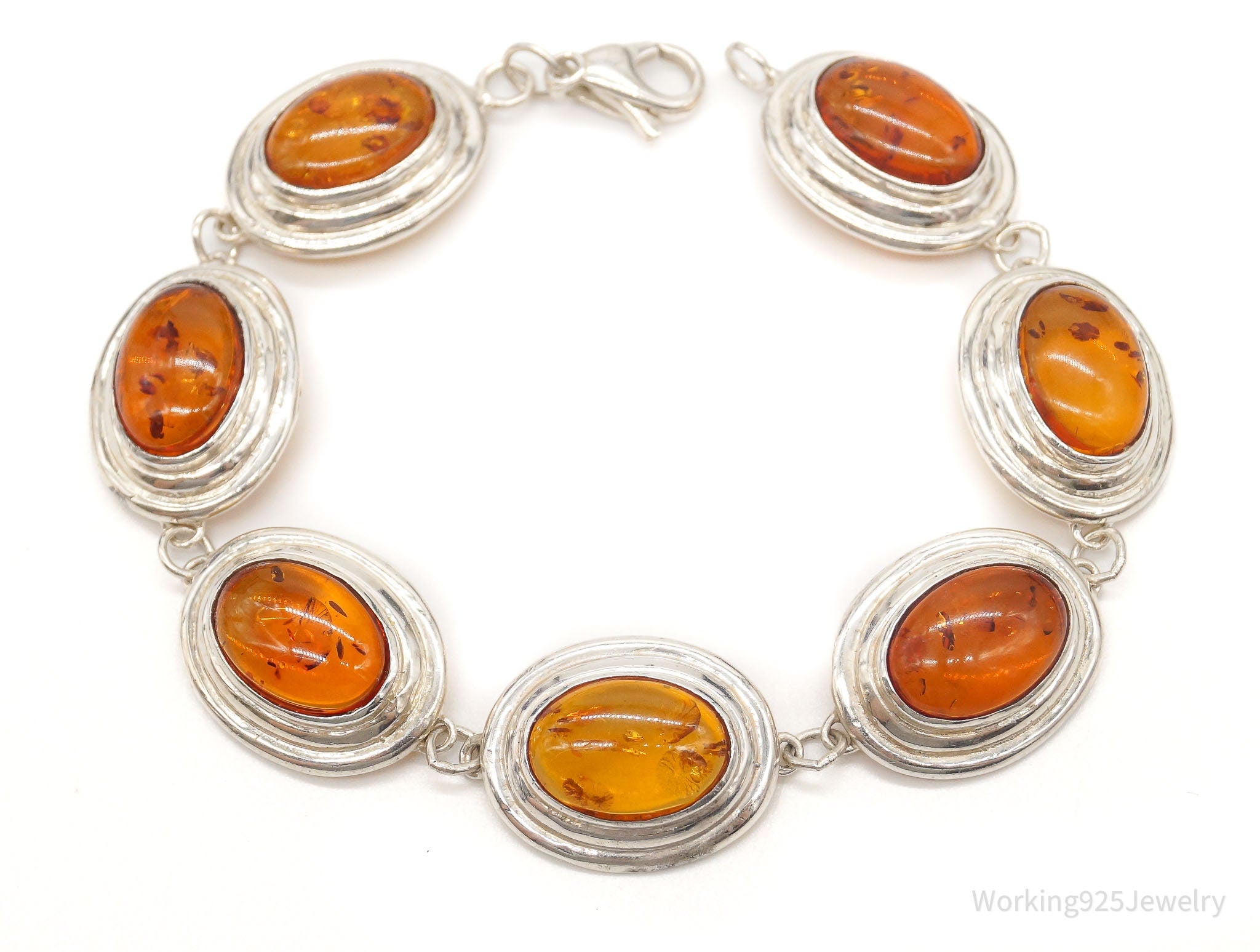 Vintage Amber Modernist Sterling Silver Bracelet