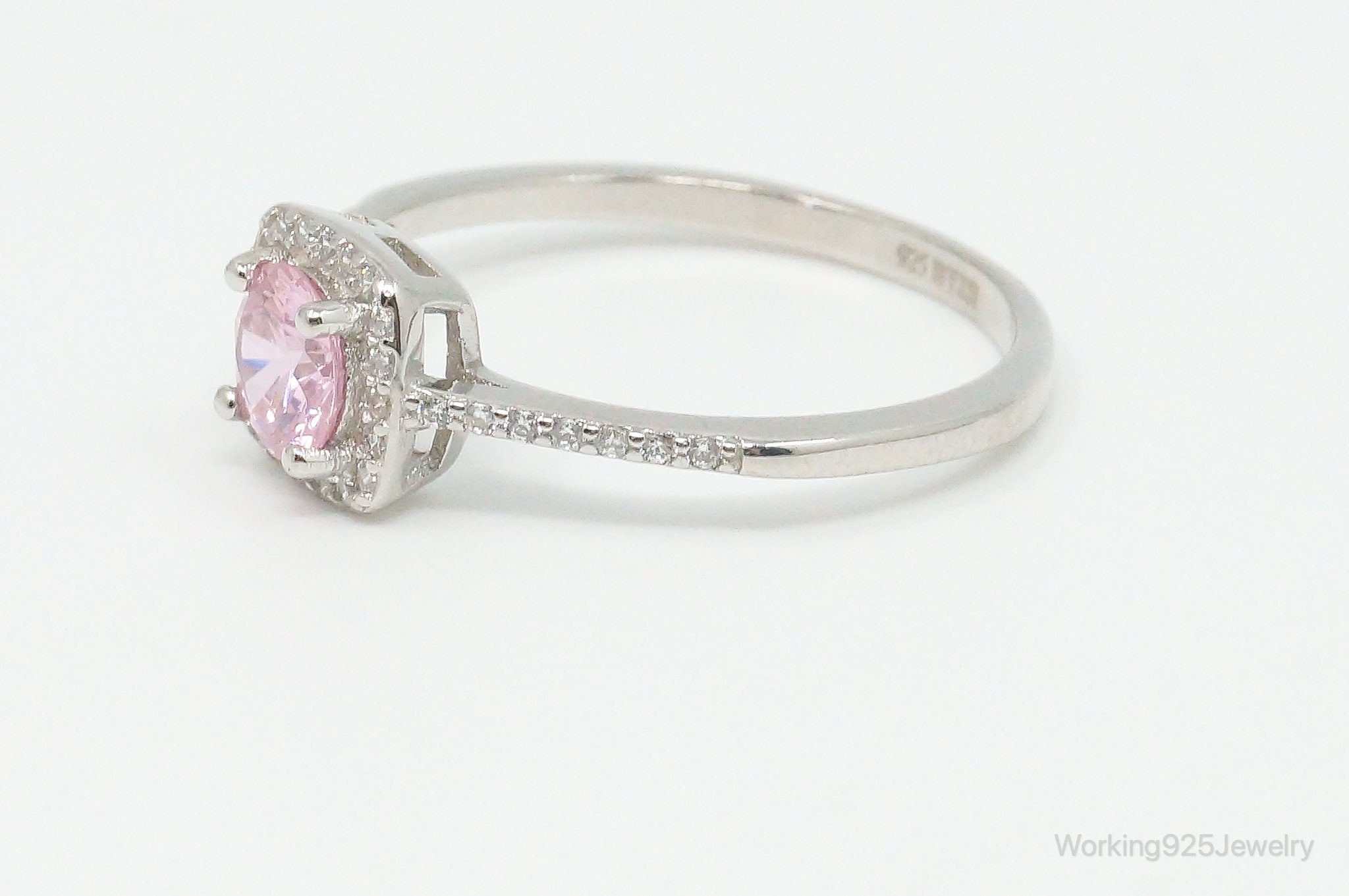 Pink Topaz Cubic Zirconia Sterling Silver Ring - Size 10.75