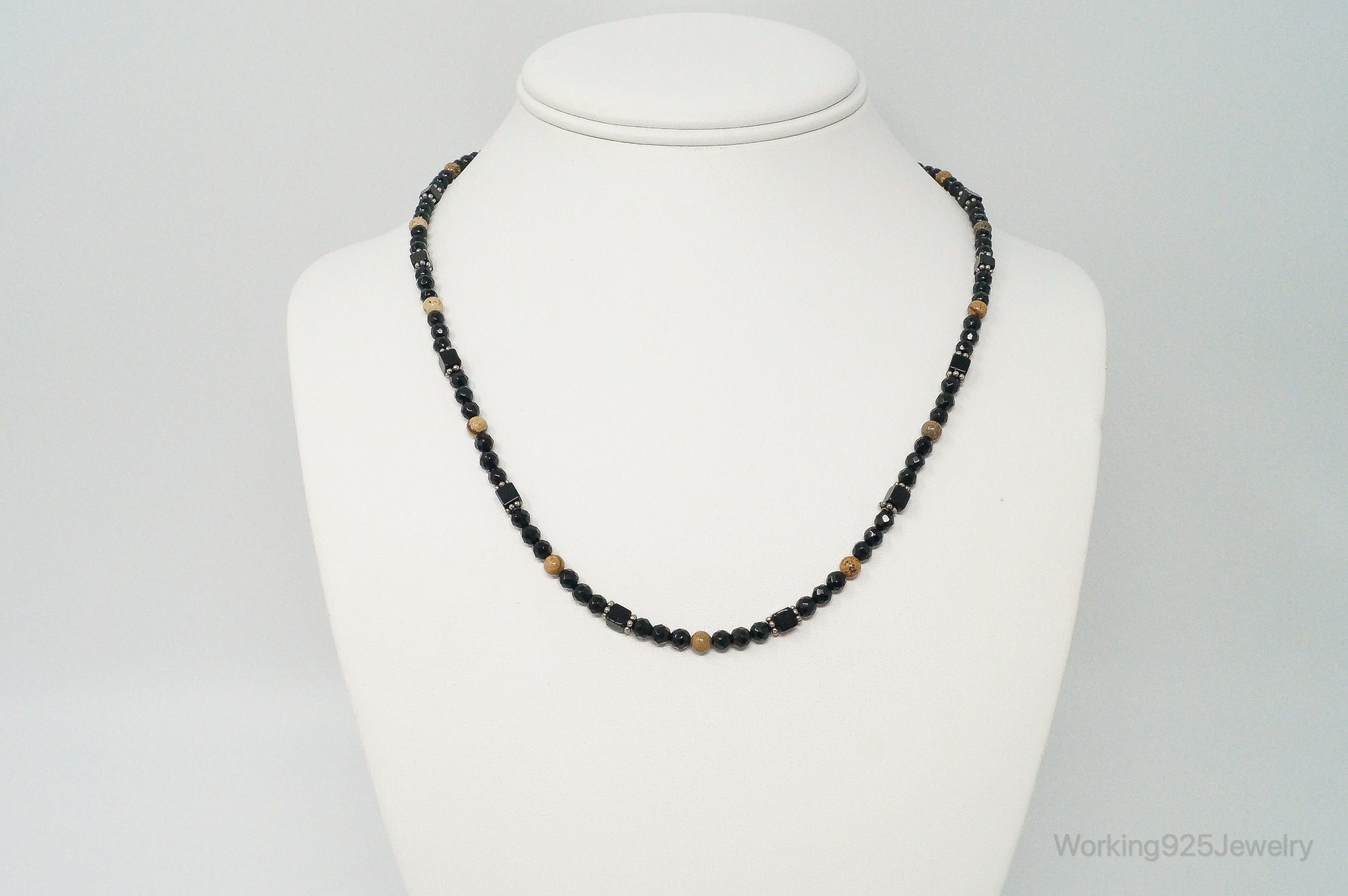 Designer SAJEN Black Onyx Jasper Beads Sterling Silver Necklace