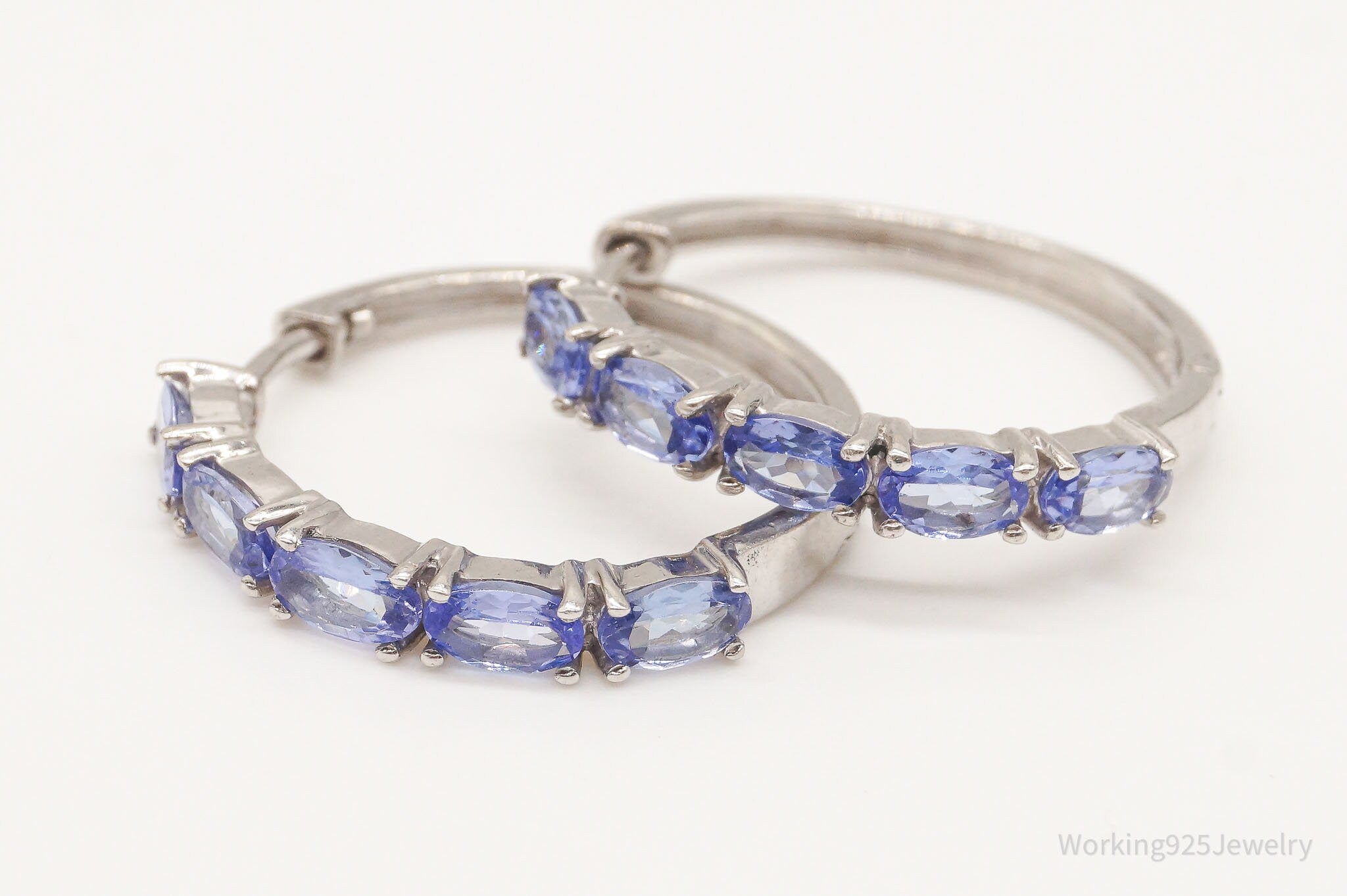 Vintage Iolite Hoop Sterling Silver Earrings