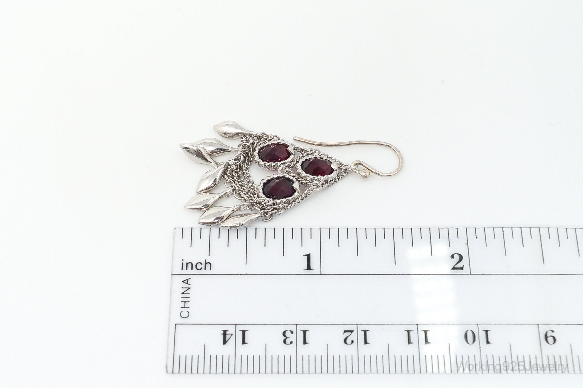 Vintage Designer Garnet Chandelier Sterling Silver Earrings