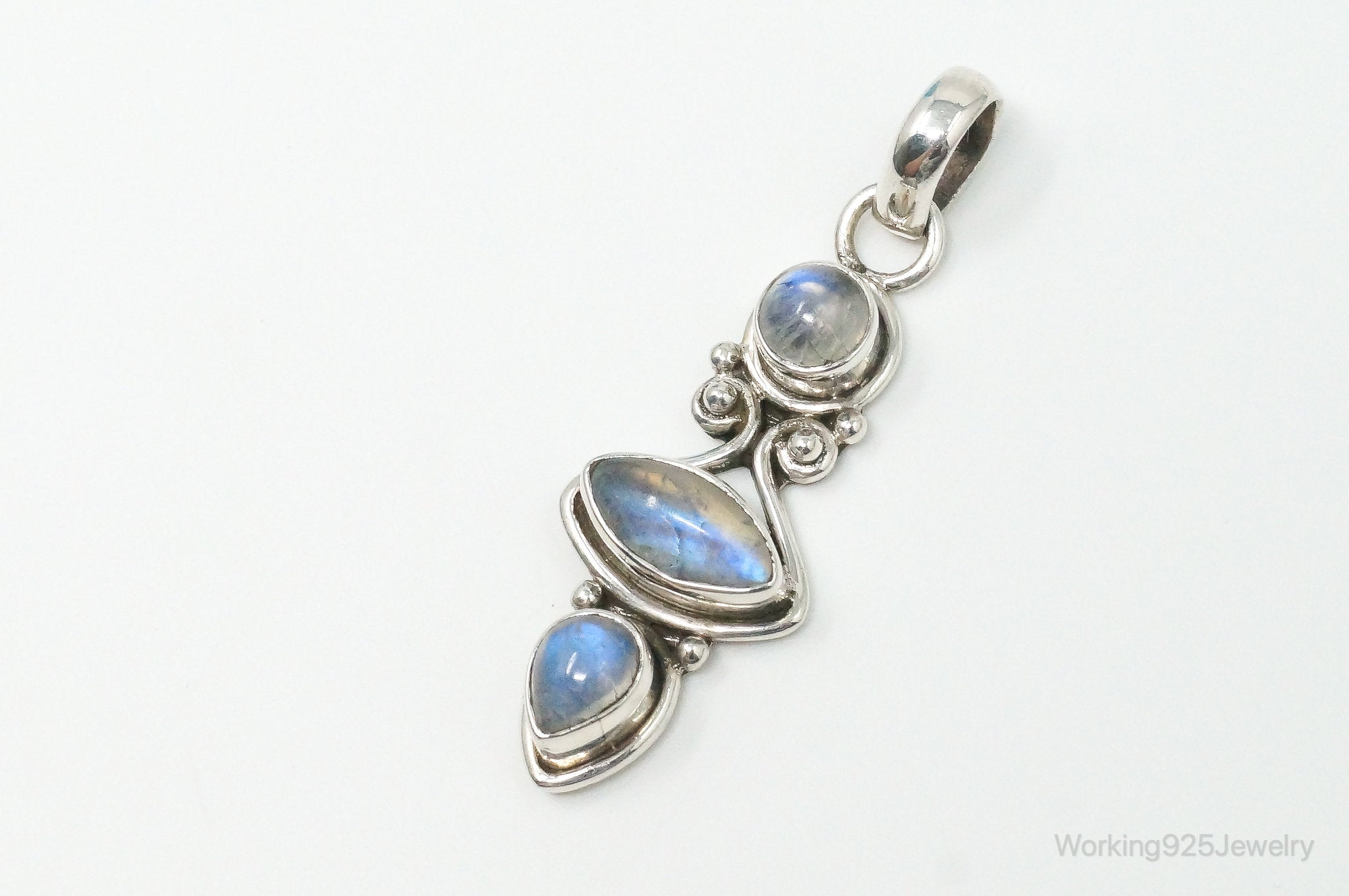 Large Vintage Moonstone Sterling Silver Necklace Pendant