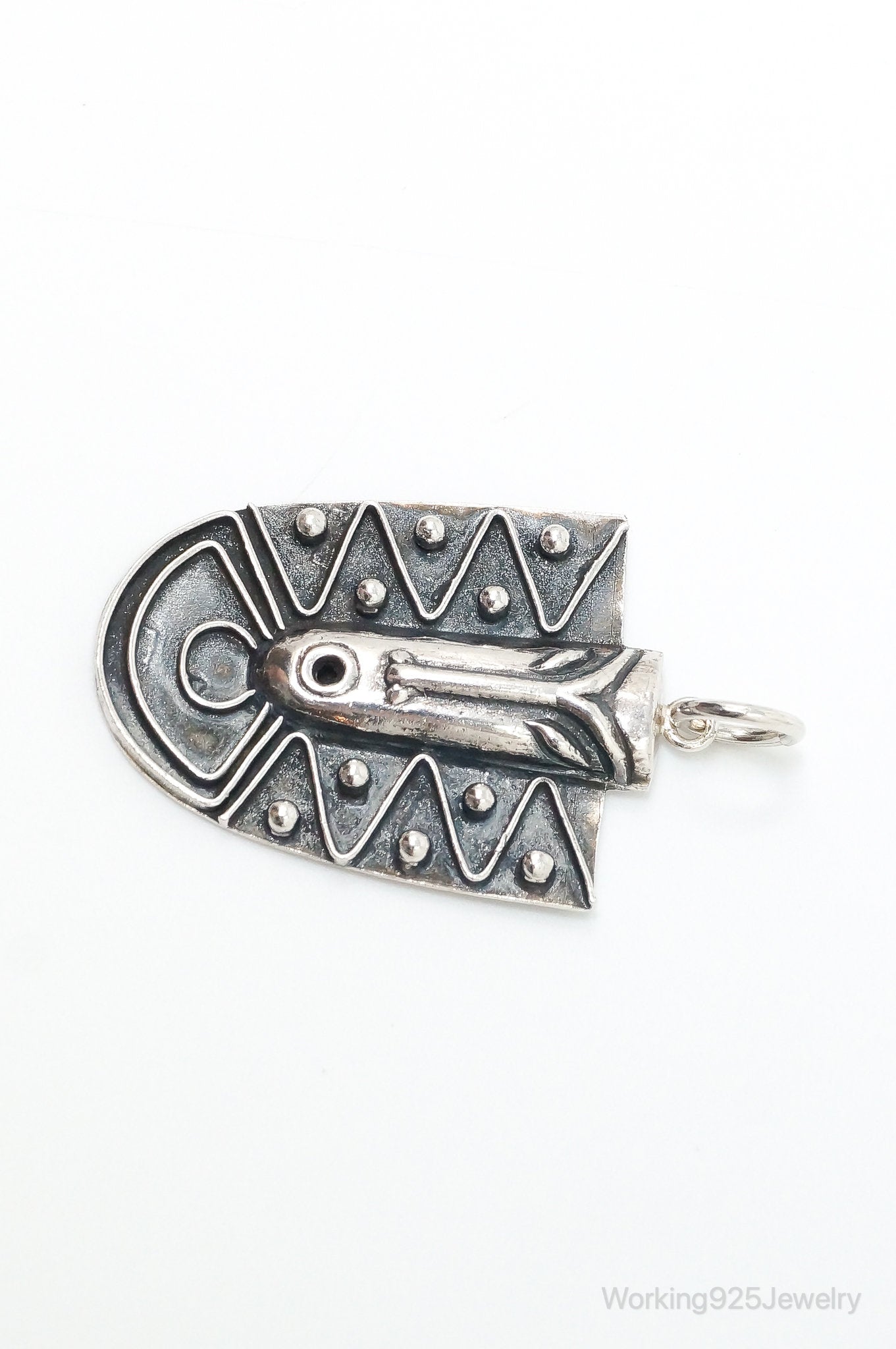 Vintage Aztec Style Mask Tribal Sterling Silver Necklace Pendant