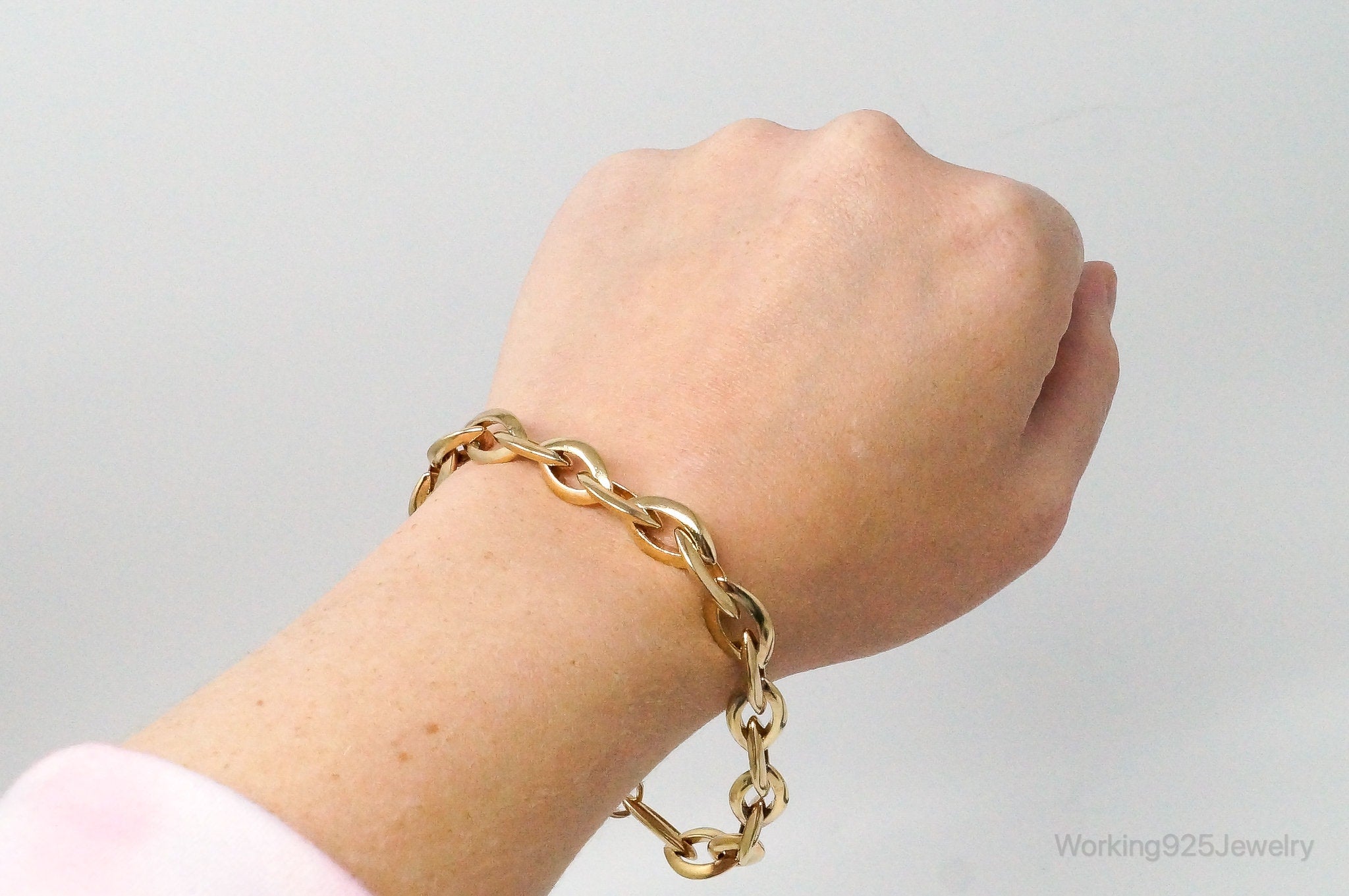 Vintage Italian Designer Gold Vermeil Sterling Silver Chain Link Bracelet