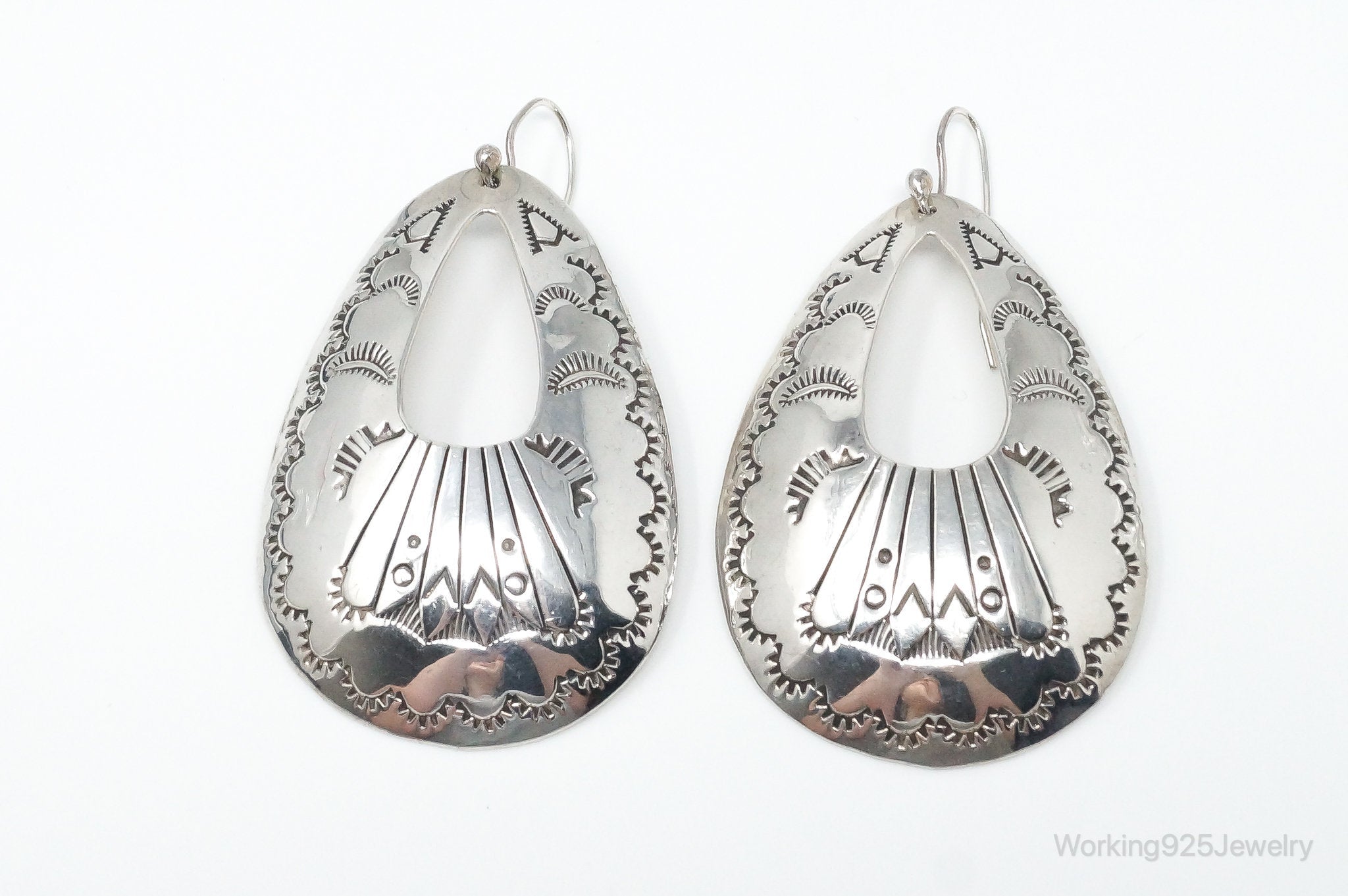 Large Vintage Native American Unsigned Tribal Sterling Silver Earrings