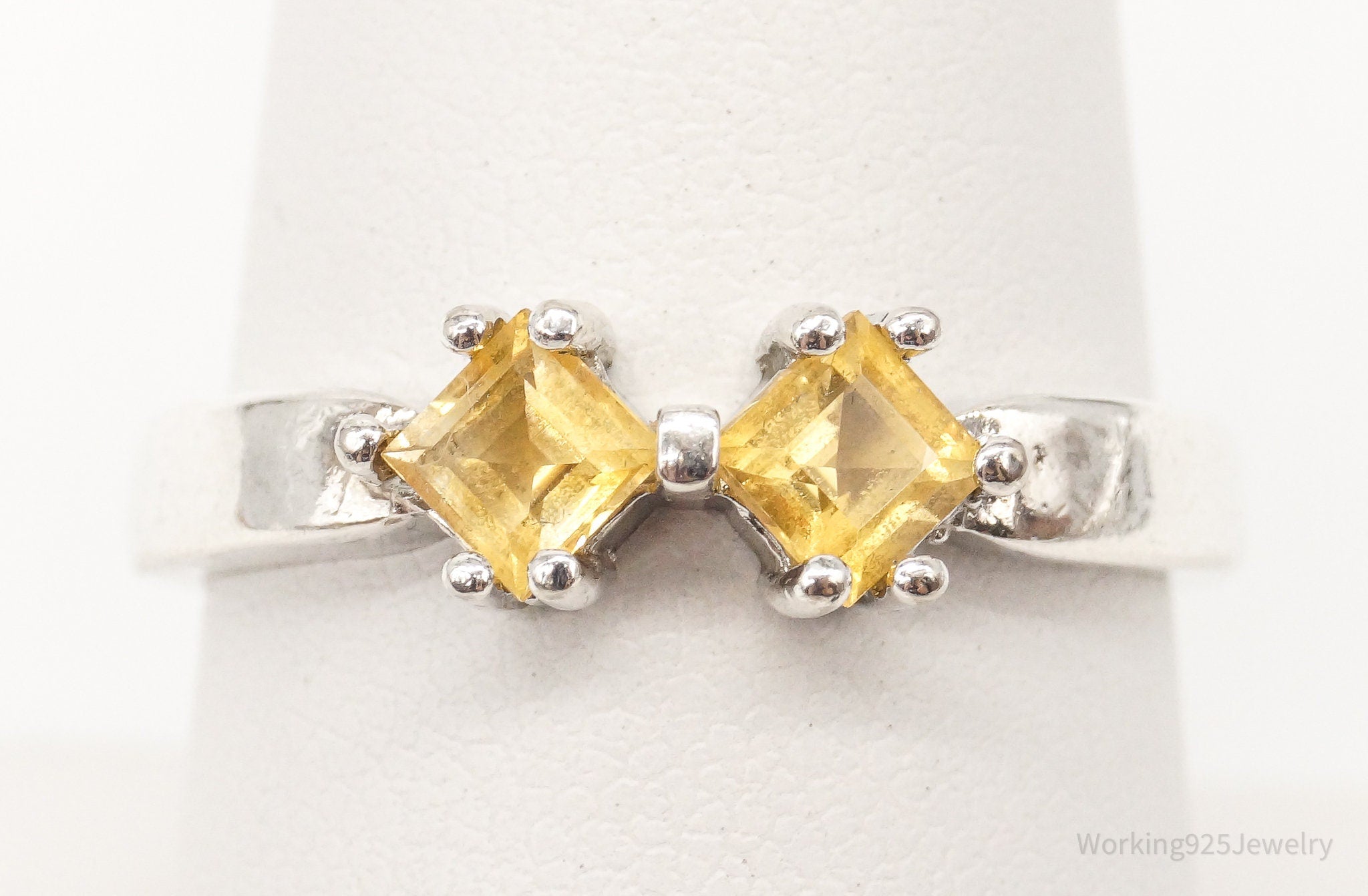 Vintage Double Citrine Sterling Silver Ring - Size 8