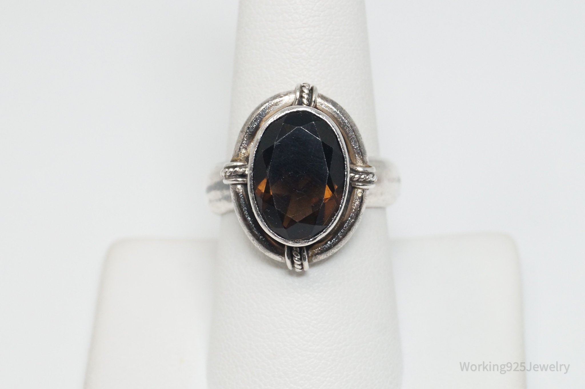 Vintage Designer BA Suarti Smoky Topaz Sterling Silver Ring Size 8.5