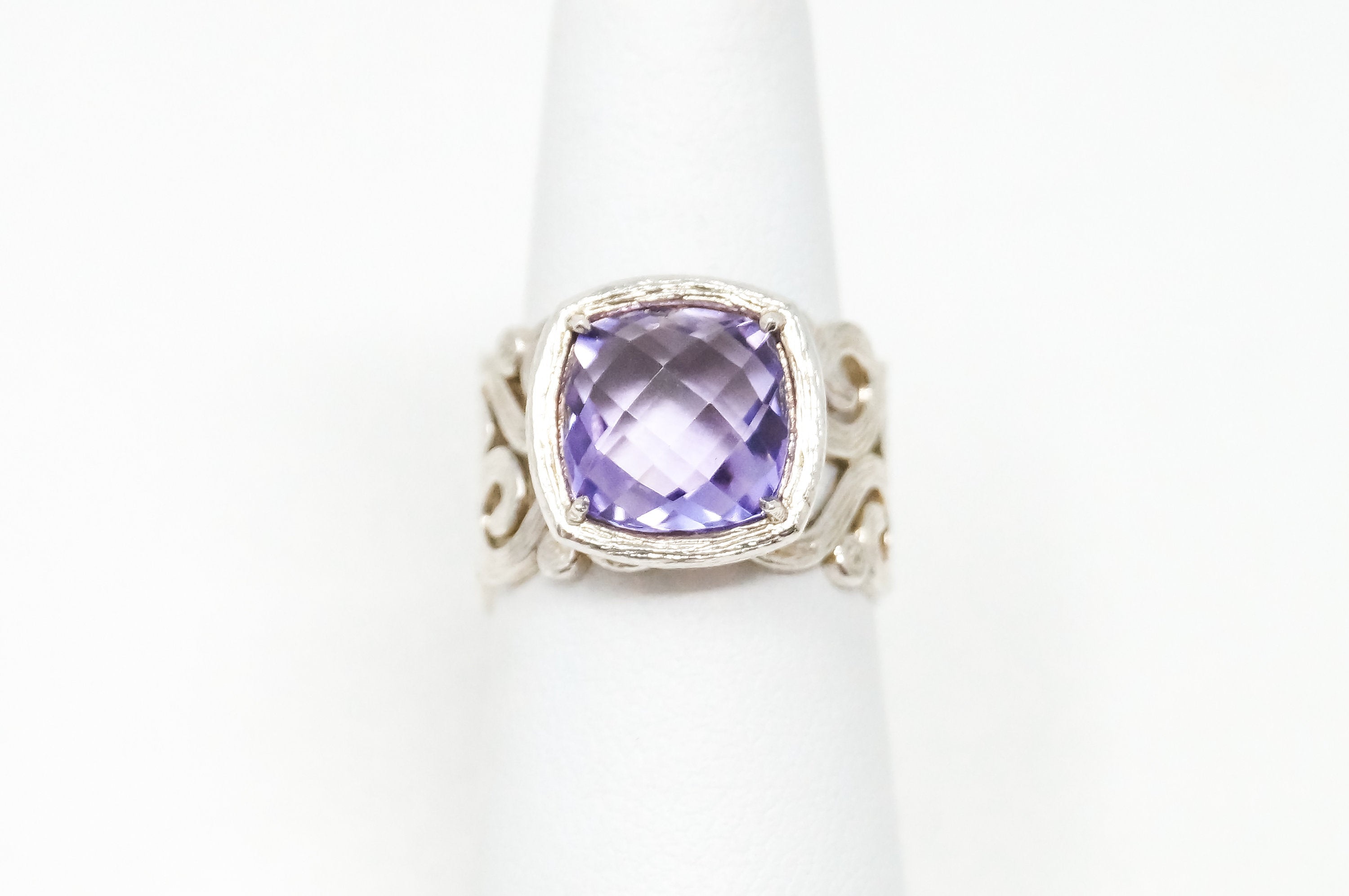 Vintage Purple Amethyst Cut Out Scroll Sterling Silver Ring - Sz 6 - 784661124