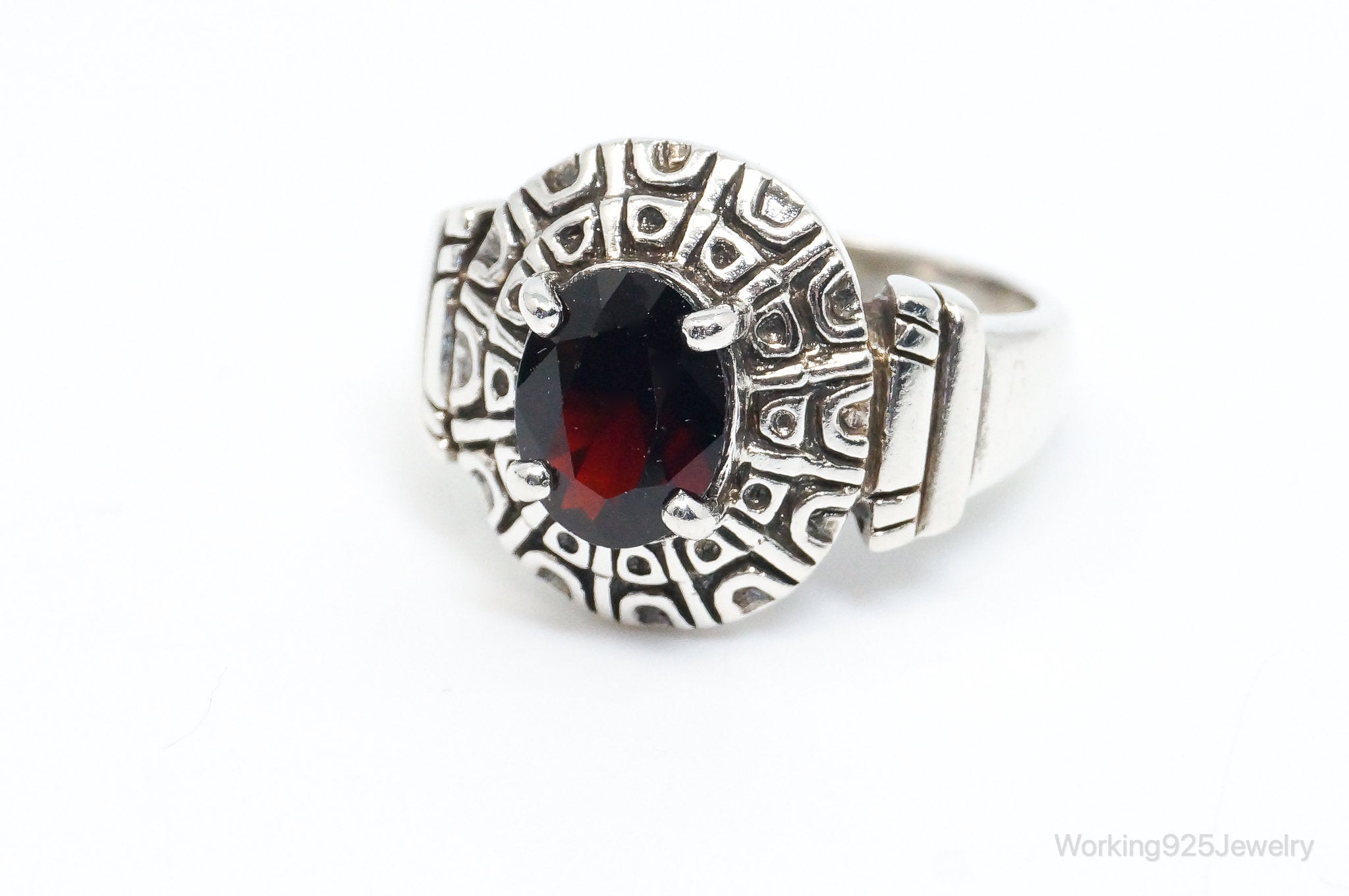 Vintage Designer PD Garnet Sterling Silver Ring Set - SZ 8