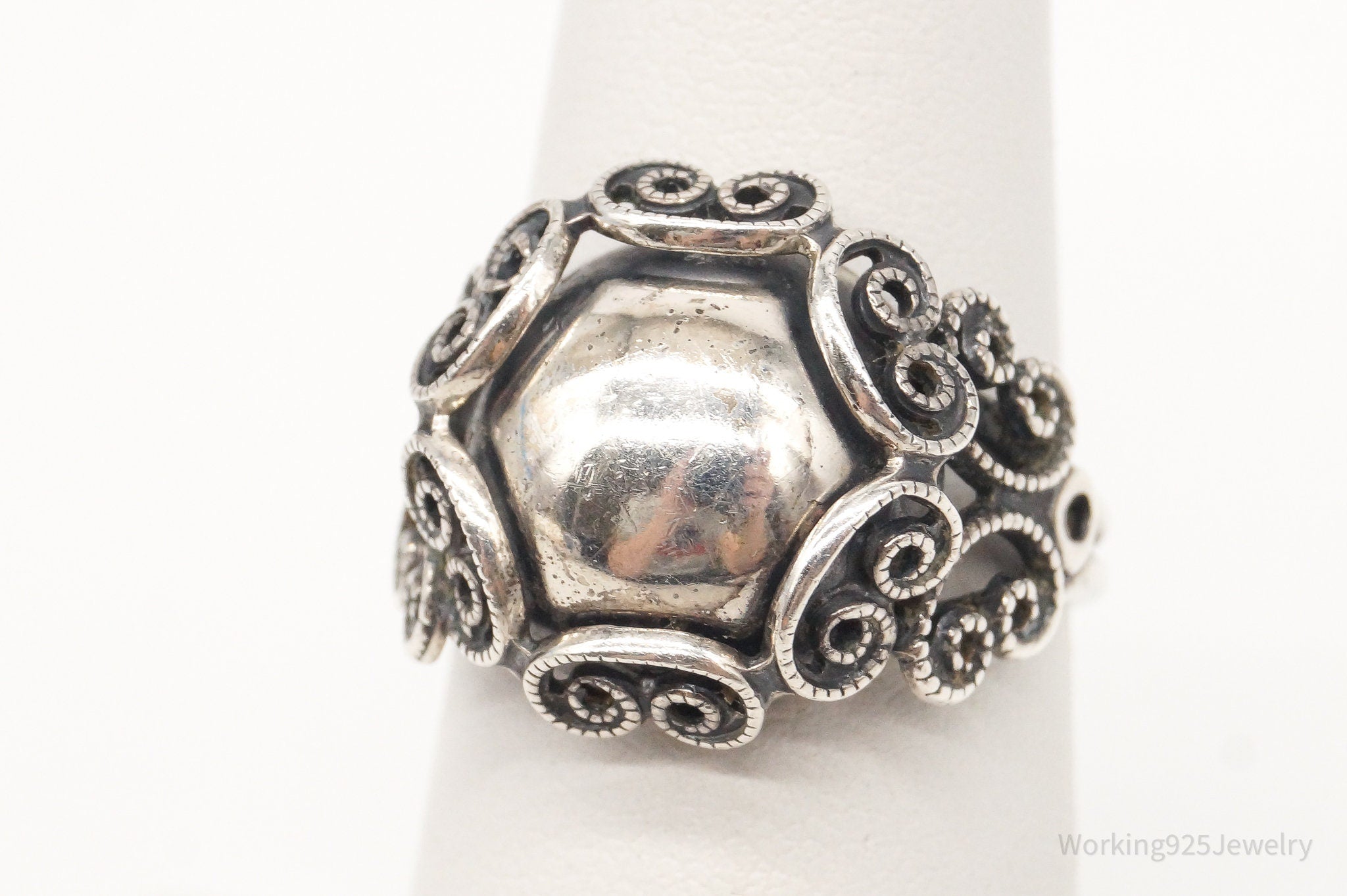 Vintage Antique Designer Beau Filigree Sterling Silver Ring - Size 6 Adjustable