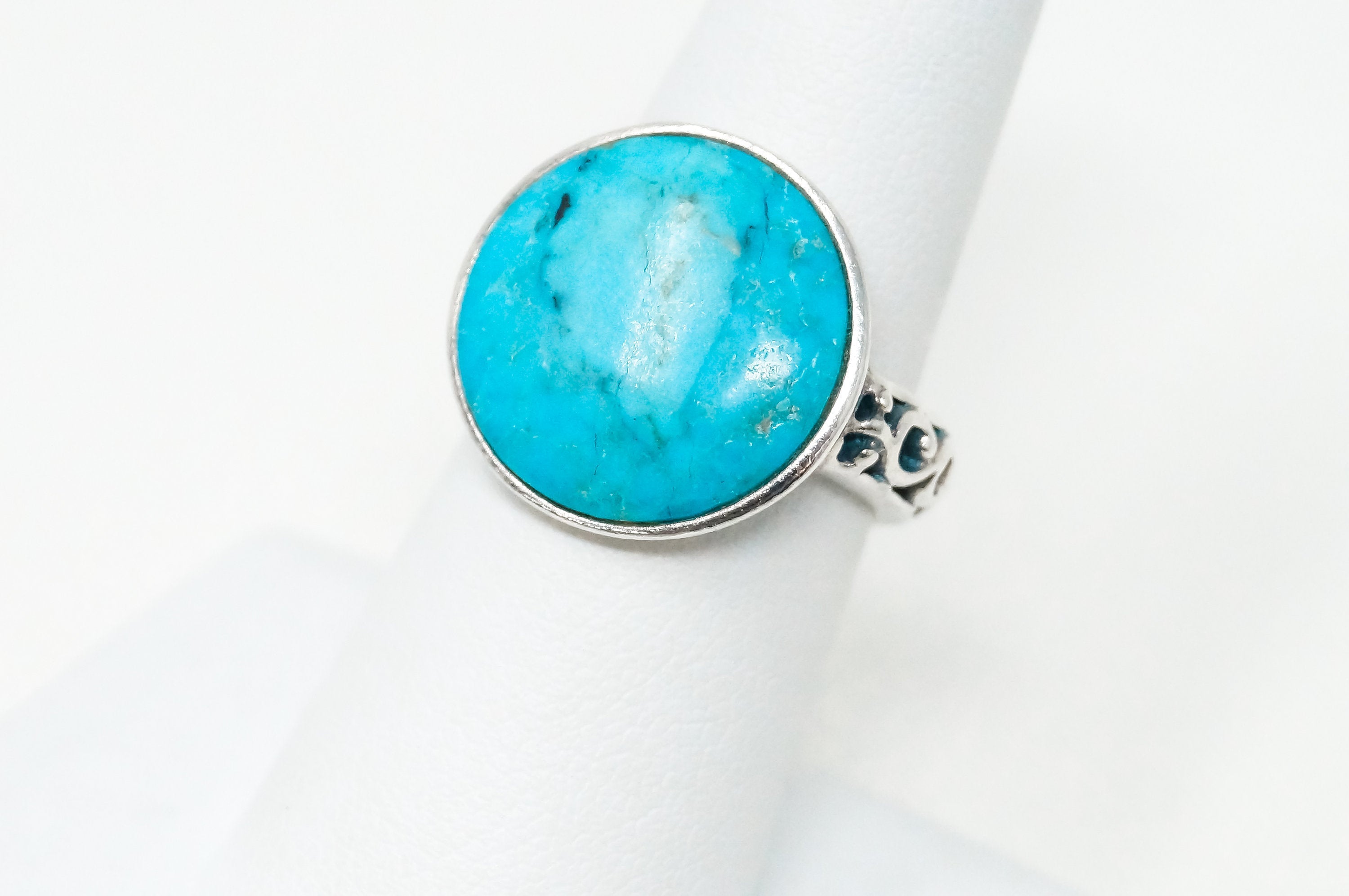 Vintage Designer BOMA Turquoise Scroll Sterling Silver Ring - Sz 7 - 784627692