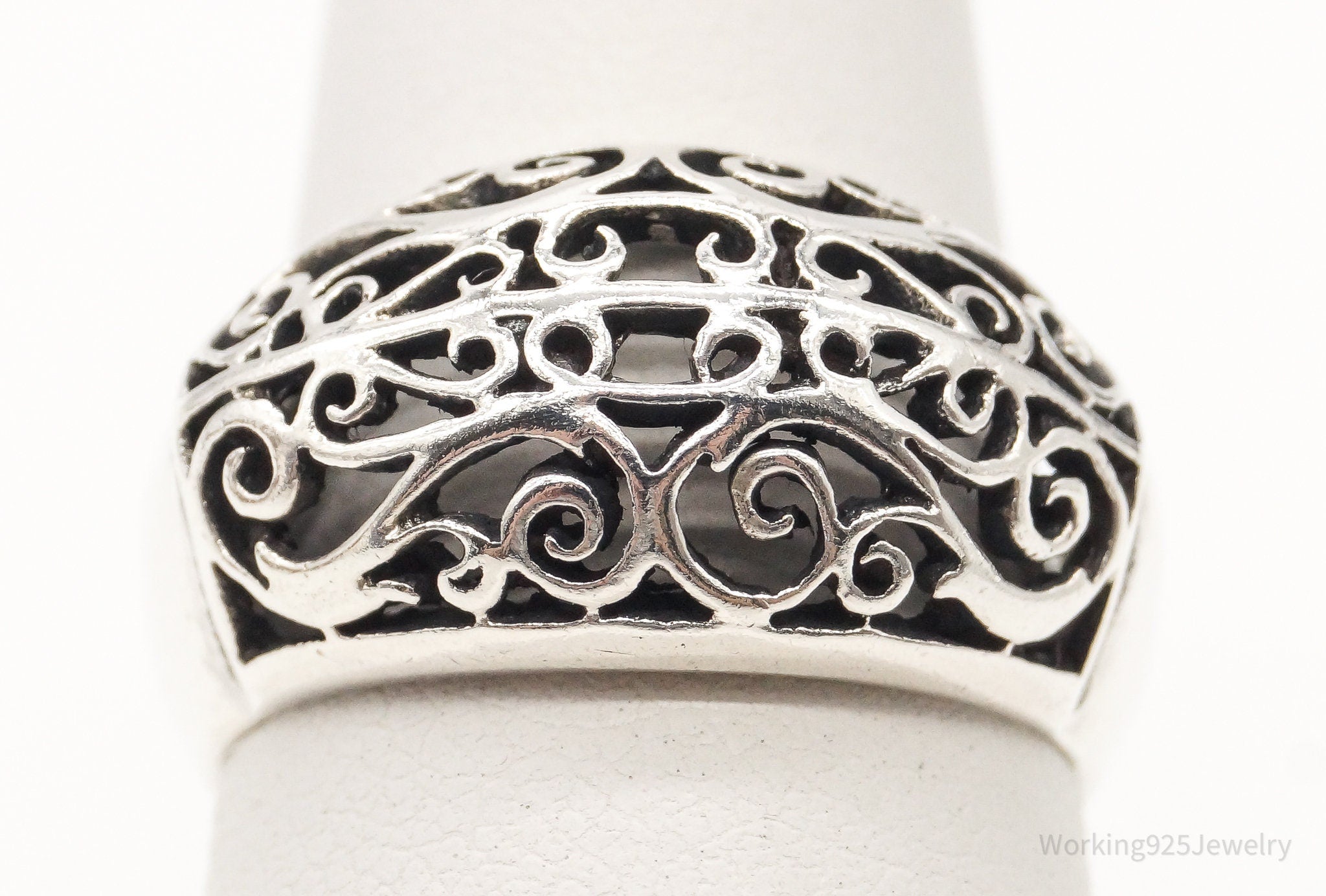 Vintage Filigree Dome Sterling Silver Band Ring - Size 6.5