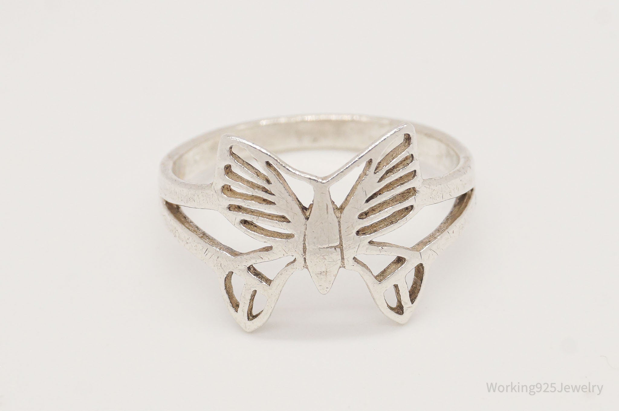 Vintage Butterfly Moth Sterling Silver Ring - Size 7.5