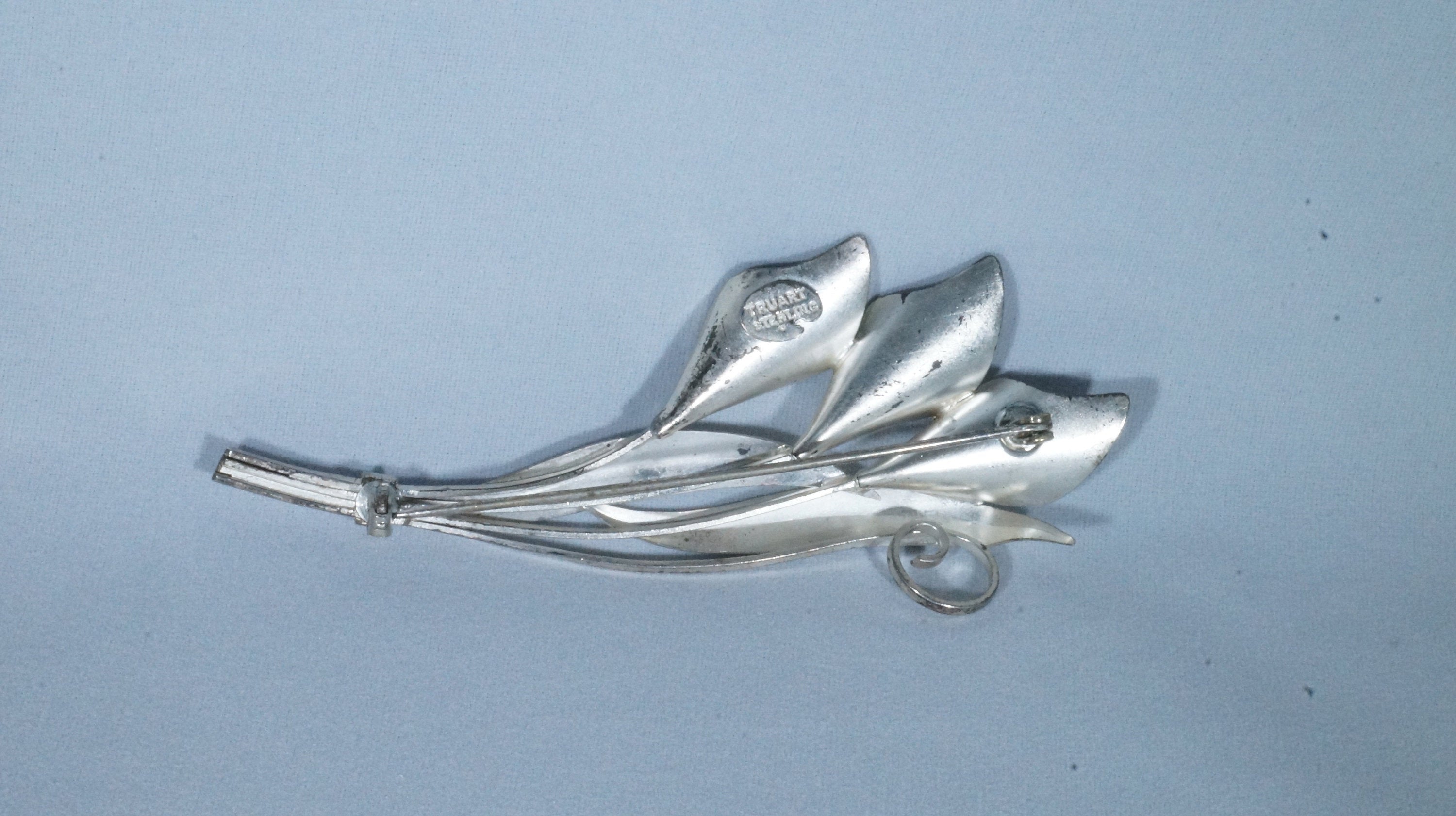 Vintage Designer TRUART Calla Lily Sterling Silver Pin Brooch - 695524174