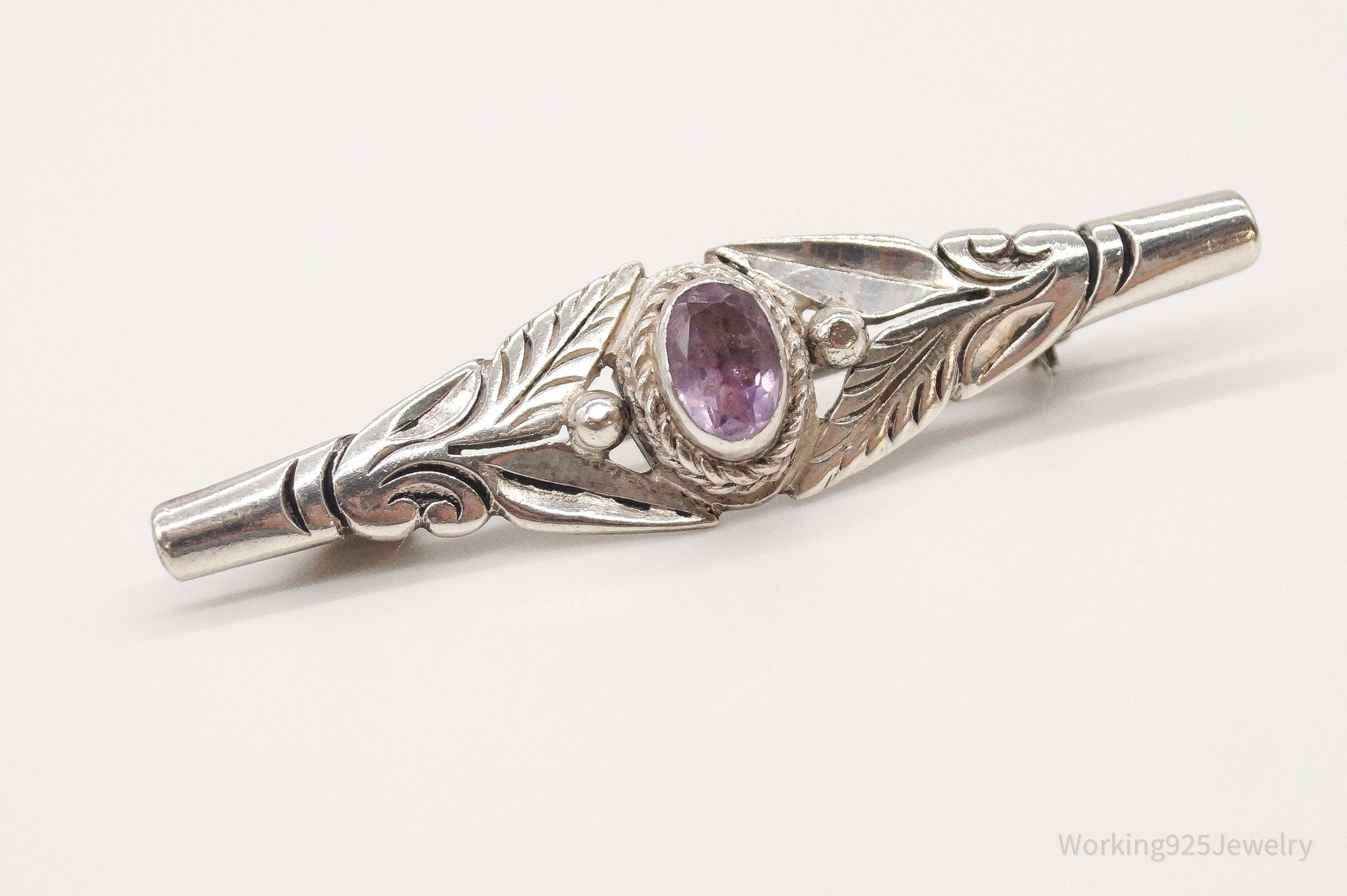 Vintage Amethyst Sterling Silver Brooch Pin