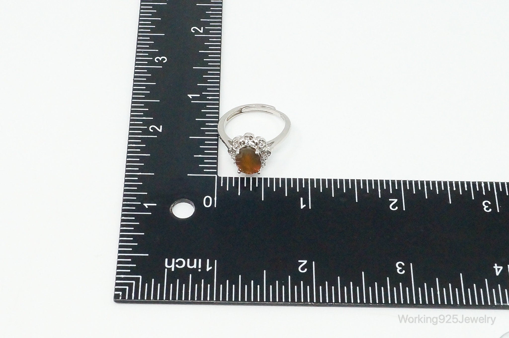 Carnelian Cubic Zirconia Sterling Silver Ring - Size 6.5 Adjustable