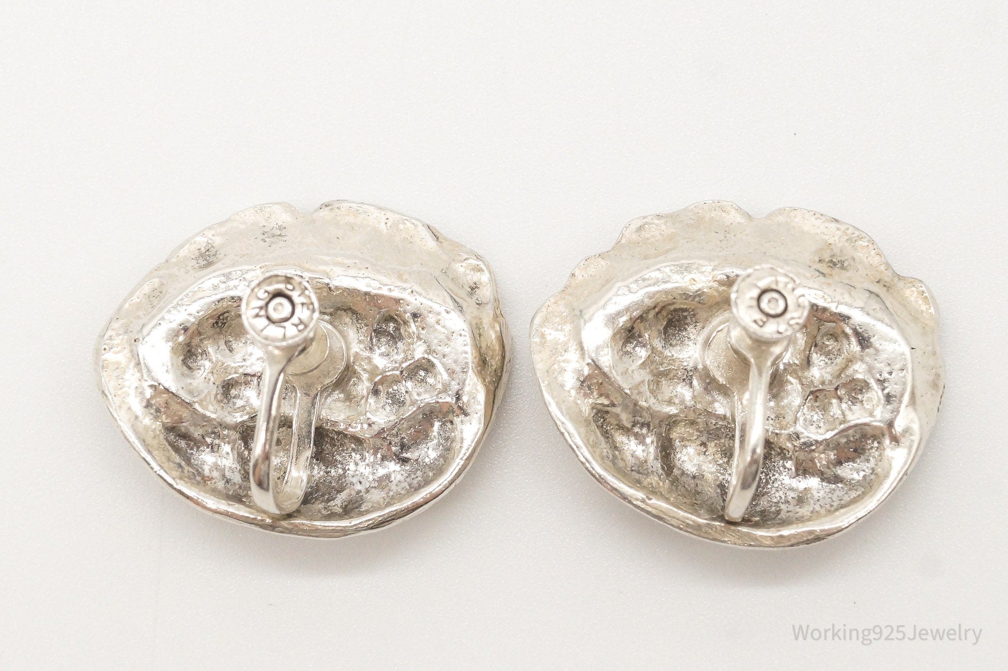 Antique Flowers Sterling Silver Screw Back Earrings