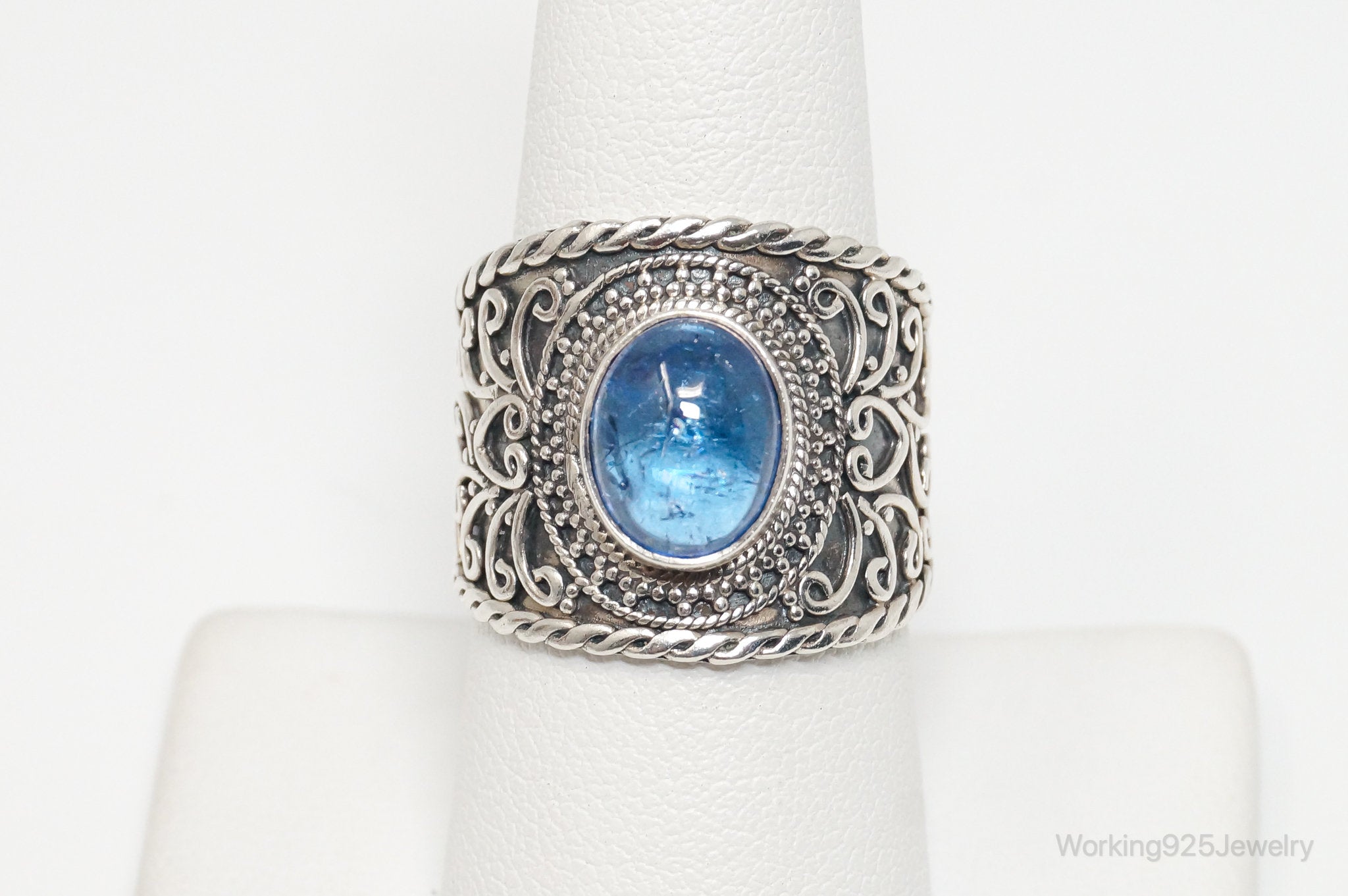 Vintage Designer SI Blue Gemstone Sterling Silver Ring SZ 8.75