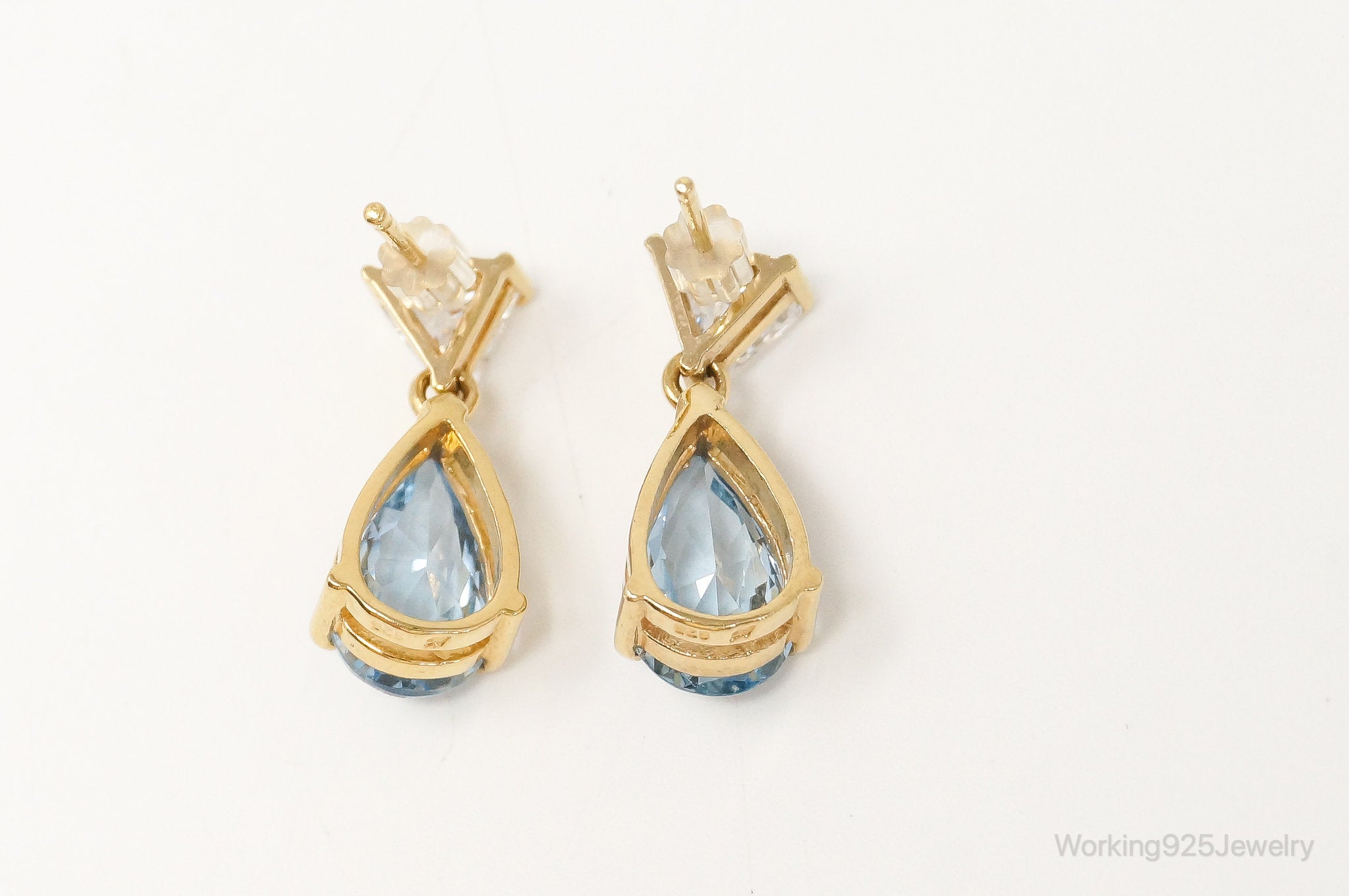 Blue Topaz Cubic Zirconia Gold Vermeil Sterling Silver Earrings