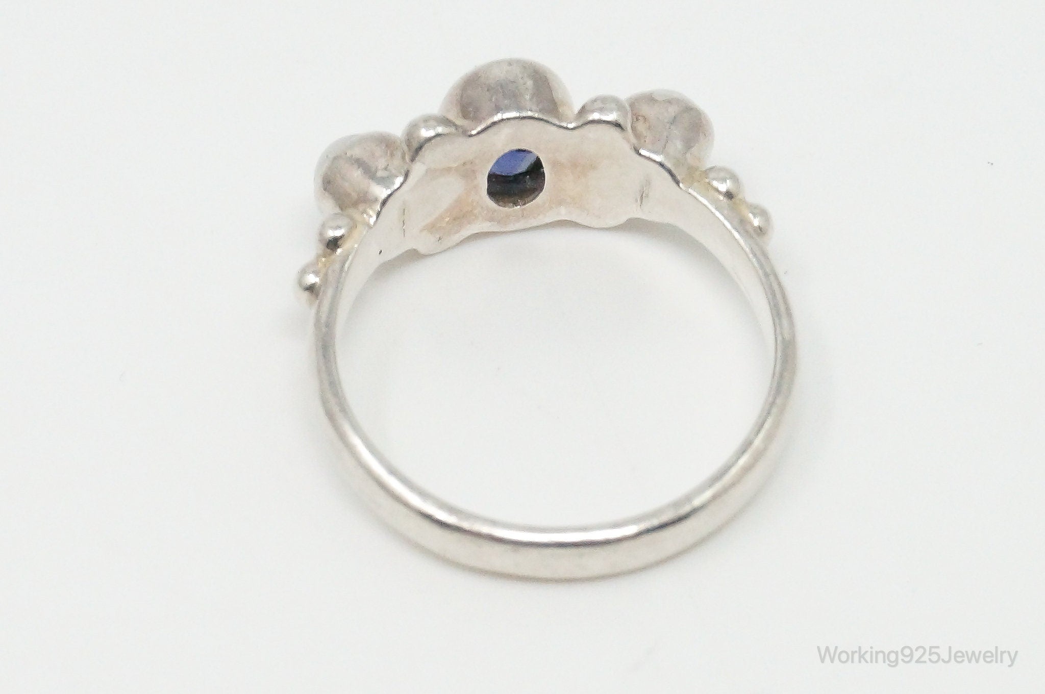 Vintage Iolite Pearl Sterling Silver Ring - Size 6.75