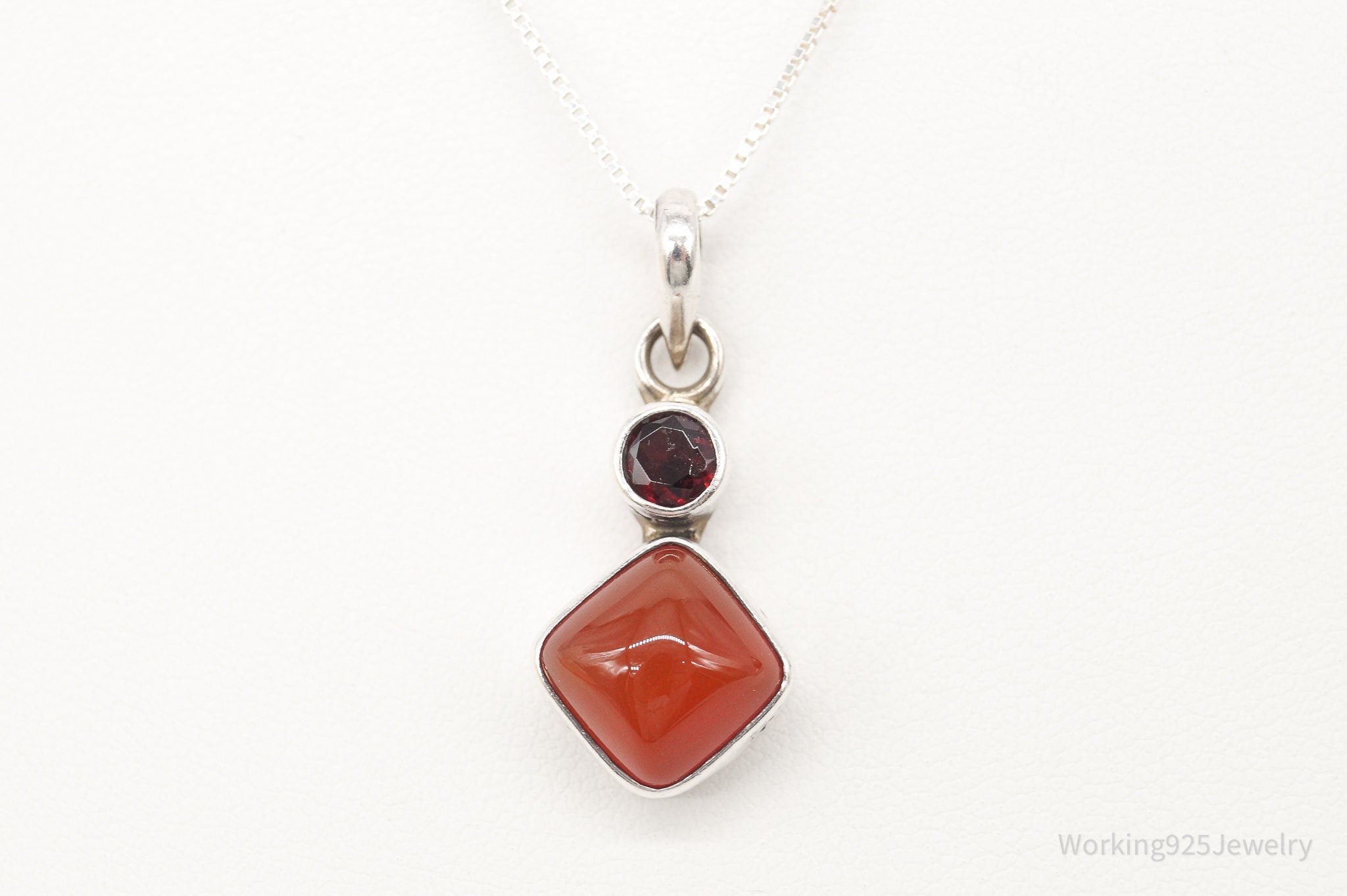 Vintage Carnelian Garnet Sterling Silver Necklace