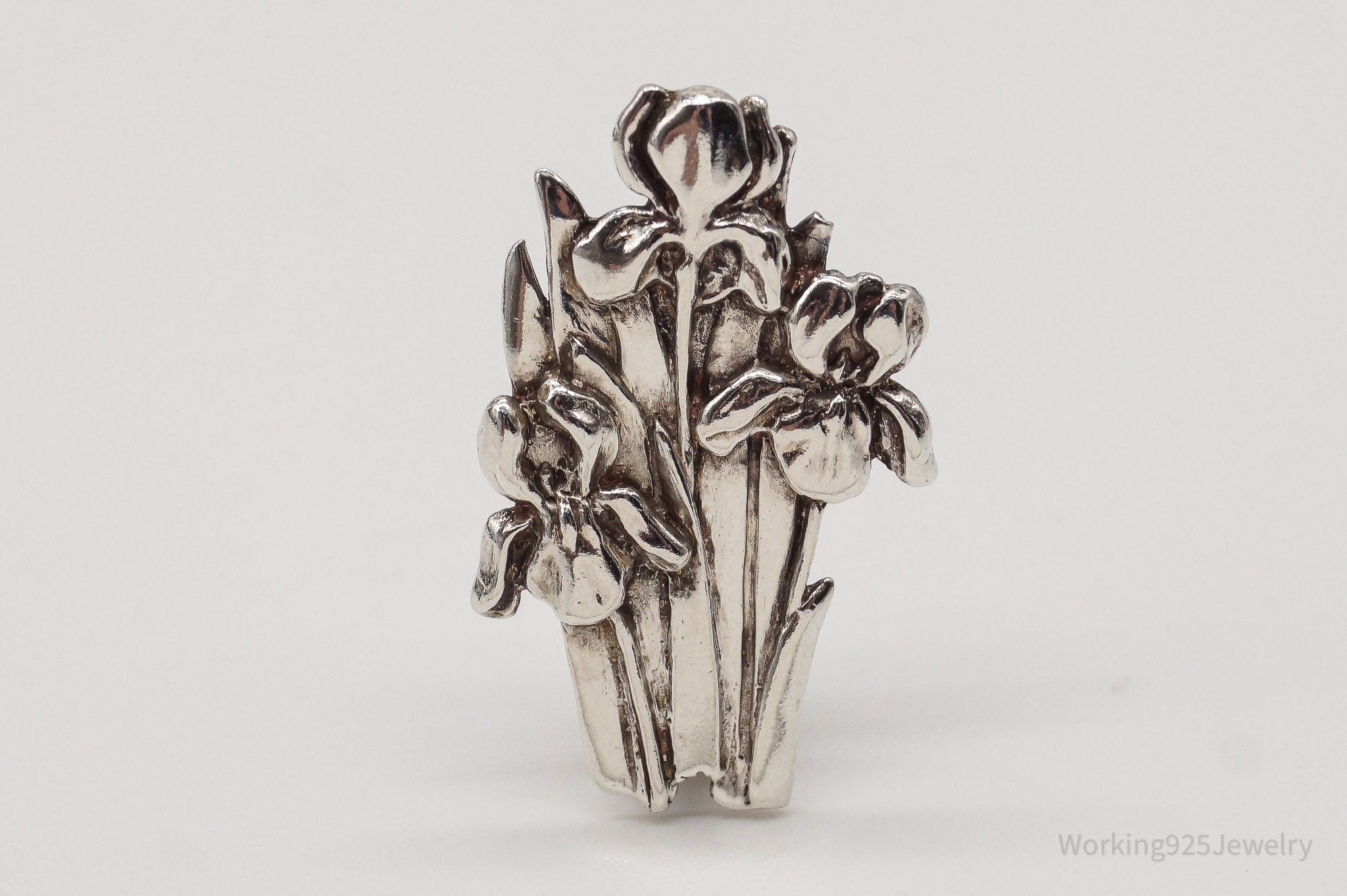 Antique Floral Sterling Silver Brooch Pin