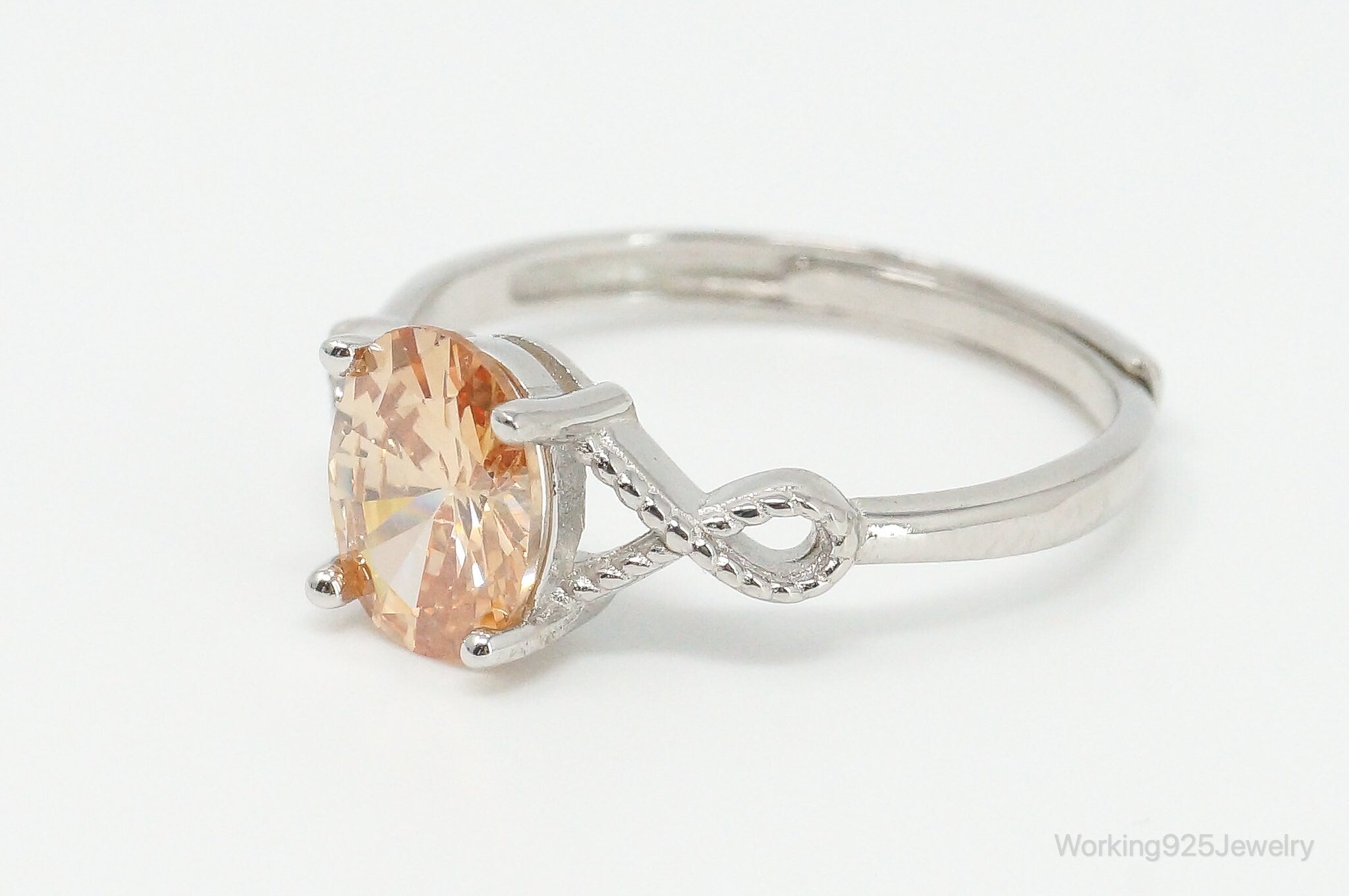 Orange Cubic Zirconia Sterling Silver Ring - Size 7 Adjustable