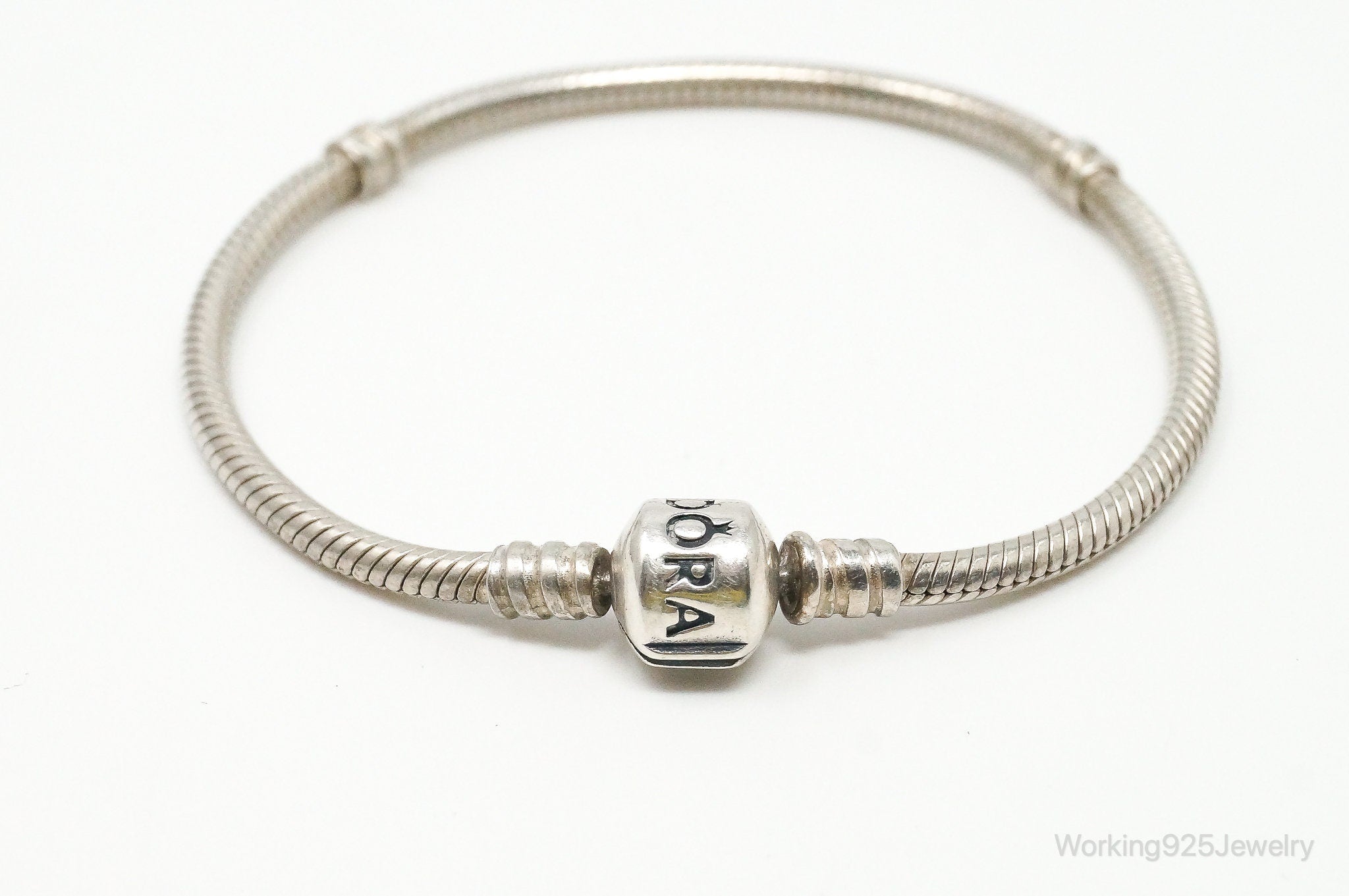 Vintage Designer Pandora Iconic Pandora Logo Sterling Silver Clasp Bracelet