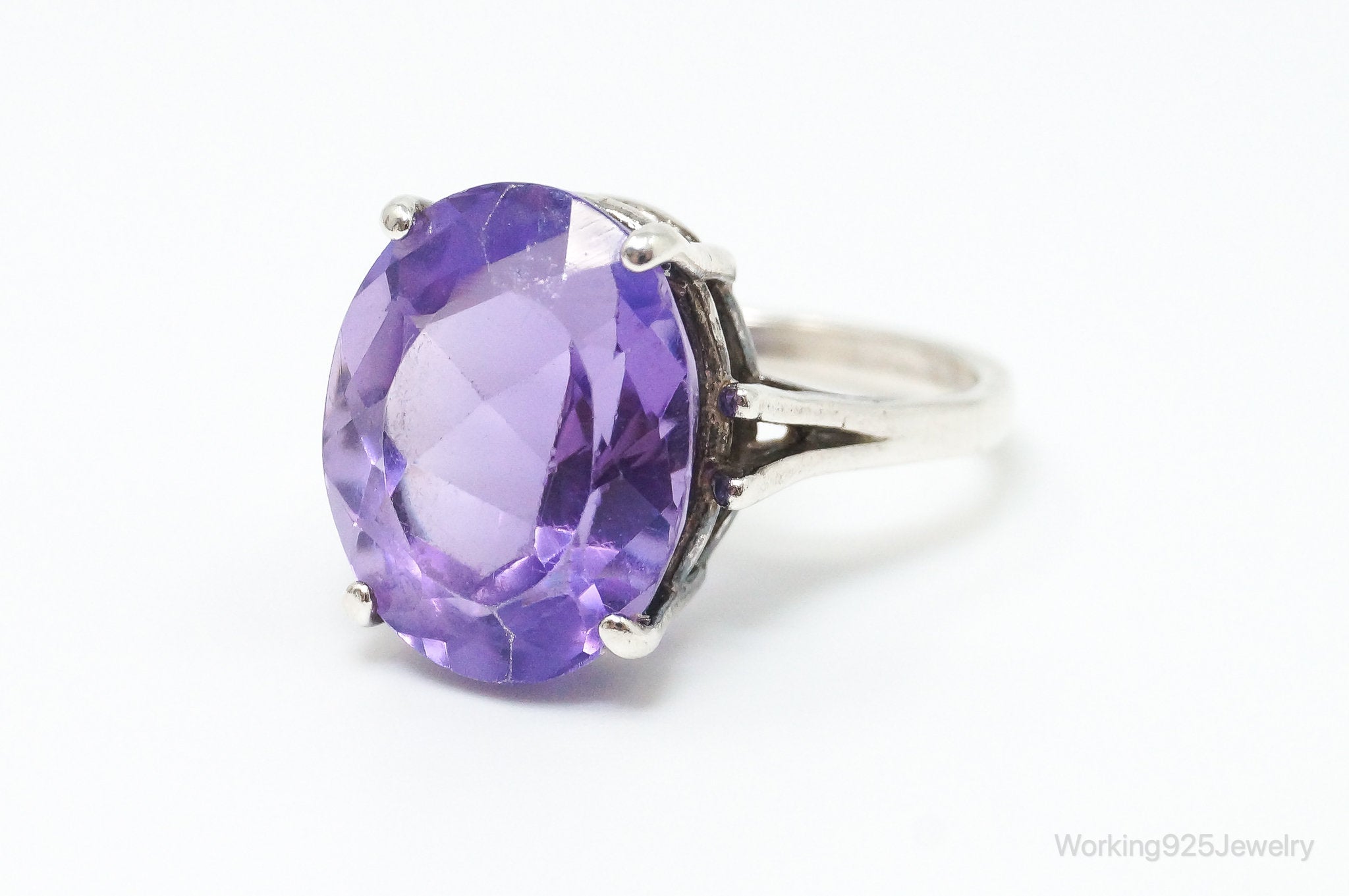 Vintage Designer Large Amethyst Sterling Silver Ring - Size 7.25