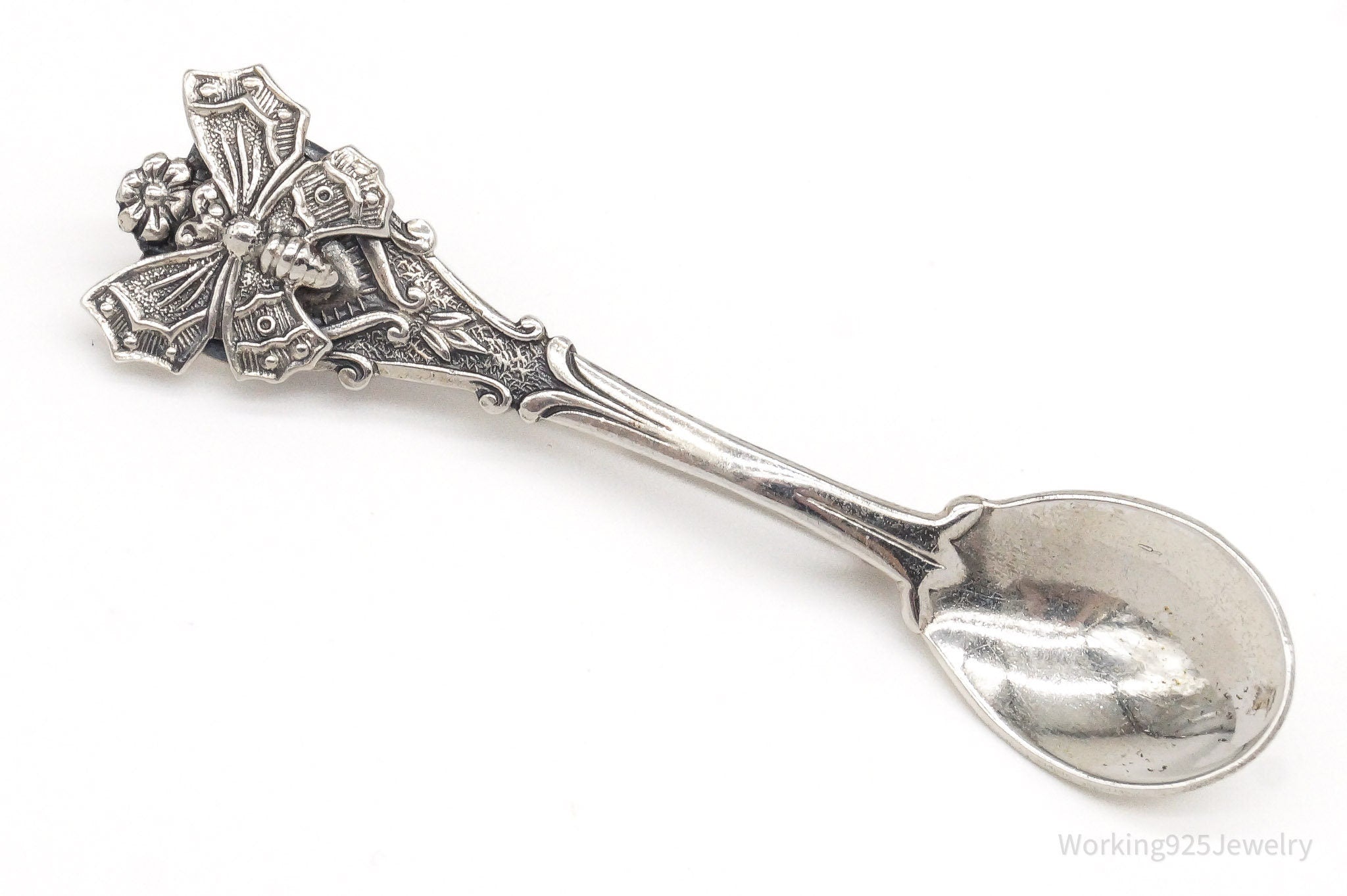 Antique Butterfly Sterling Silver Spoon Brooch Pin