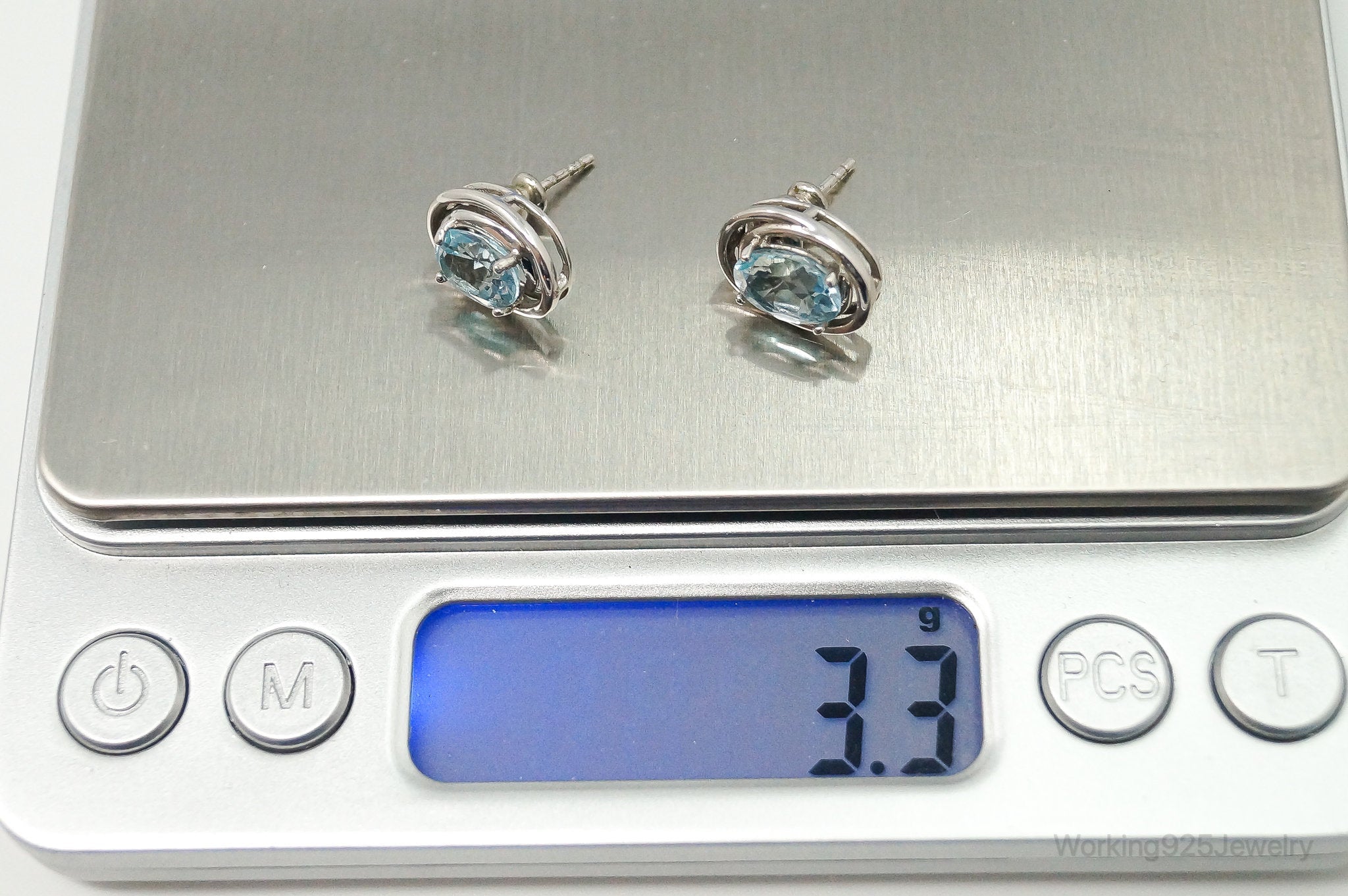 Blue Topaz Art Deco Sterling Silver Earrings