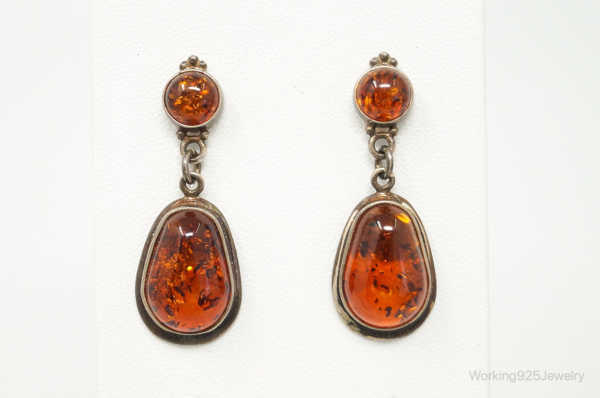 Vintage Amber Modernist Sterling Silver Earrings