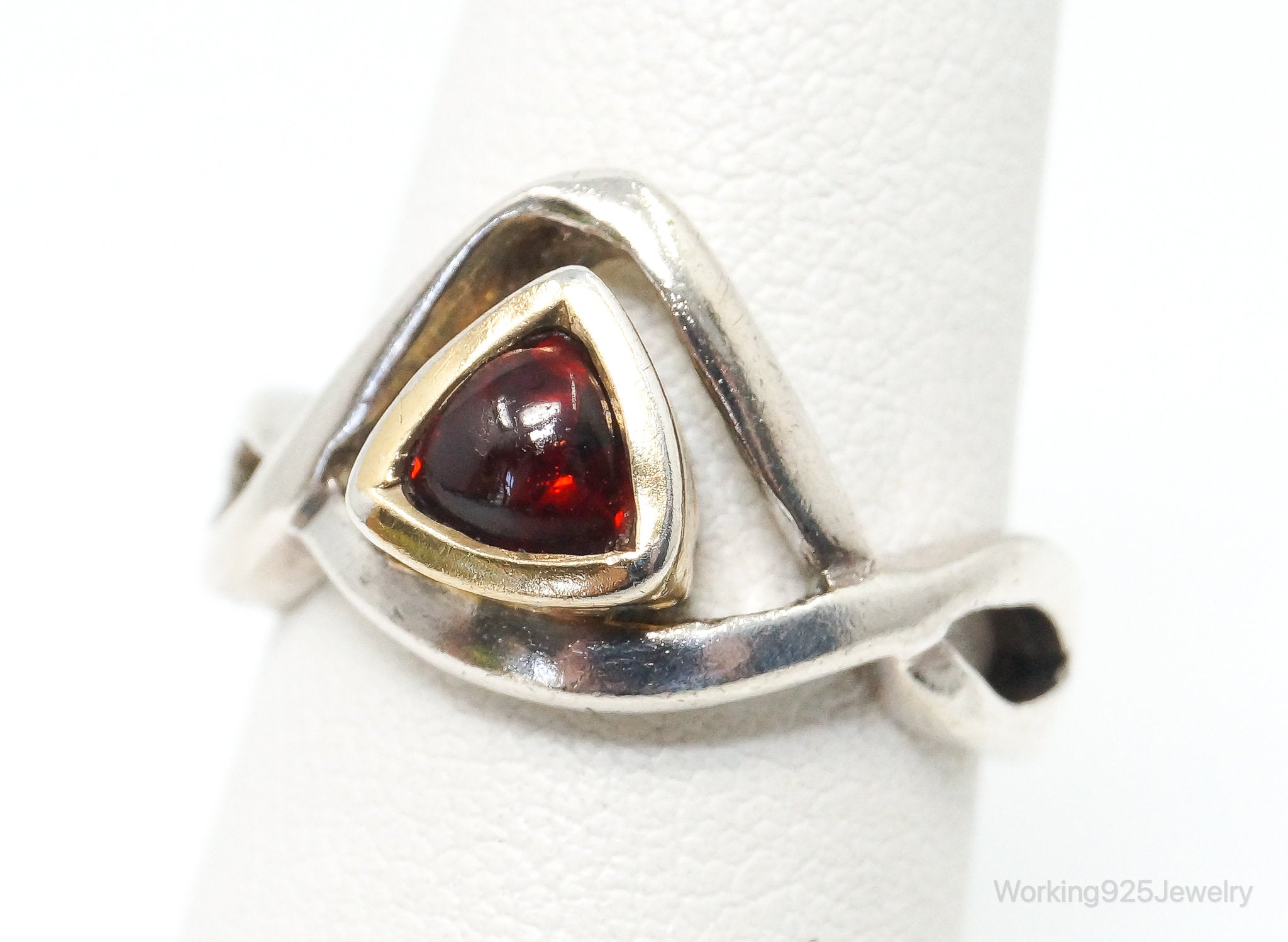 Vintage Art Deco Garnet Gold Vermeil Sterling Silver Ring - Size 5.75