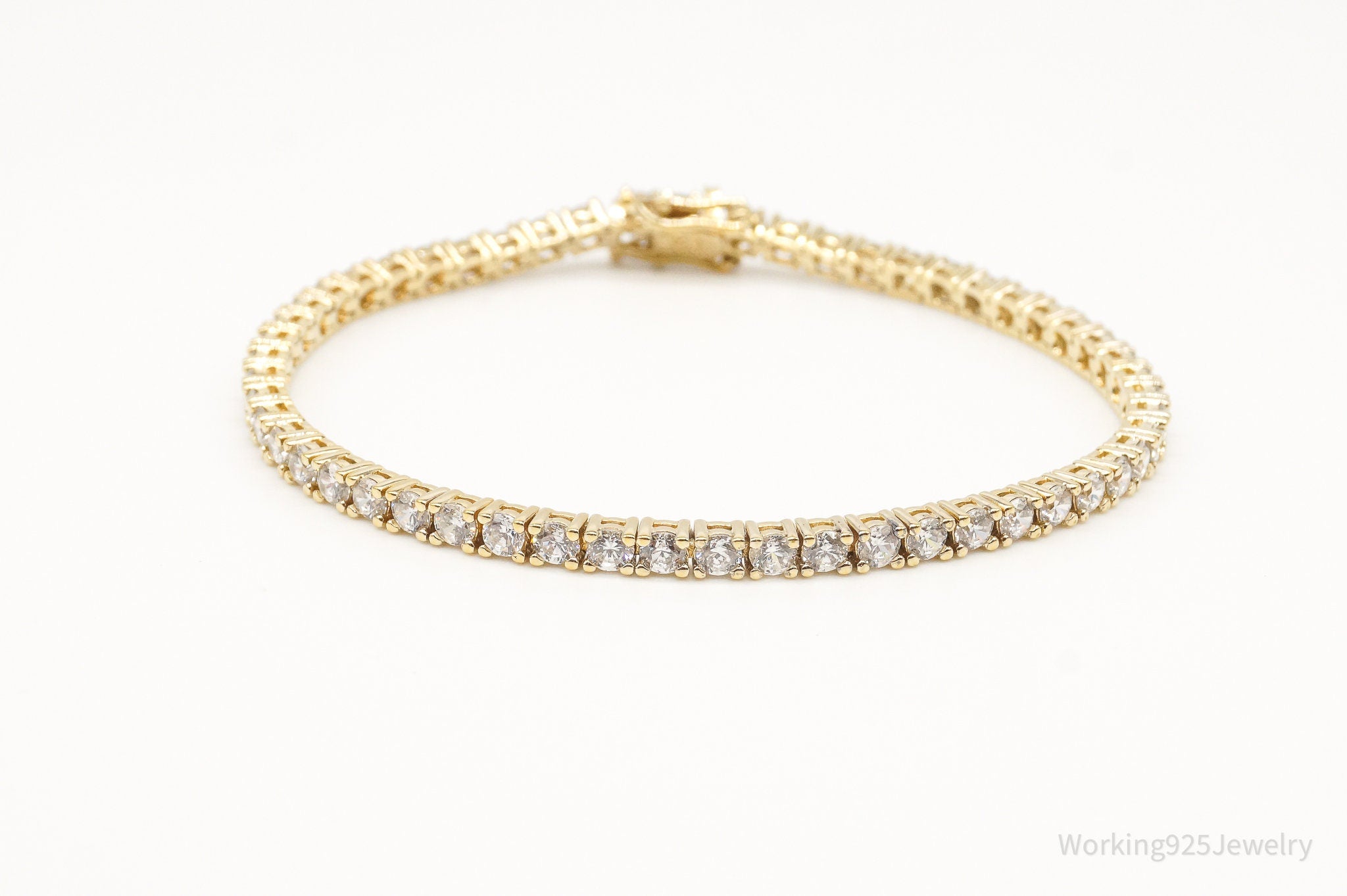 Vintage Cubic Zirconia Gold Vermeil Sterling Silver Tennis Bracelet