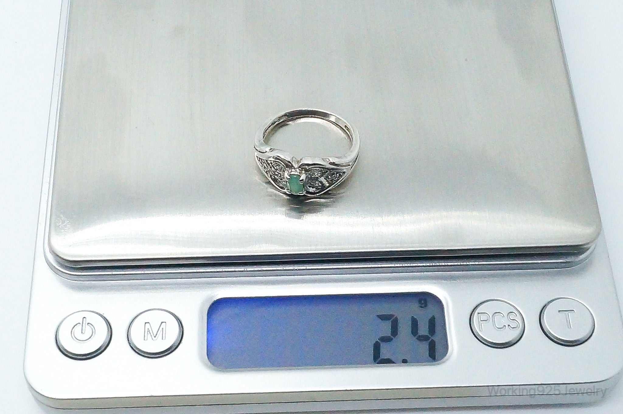 Designer RJ Emerald Cubic Zirconia Sterling Silver Ring Size 6