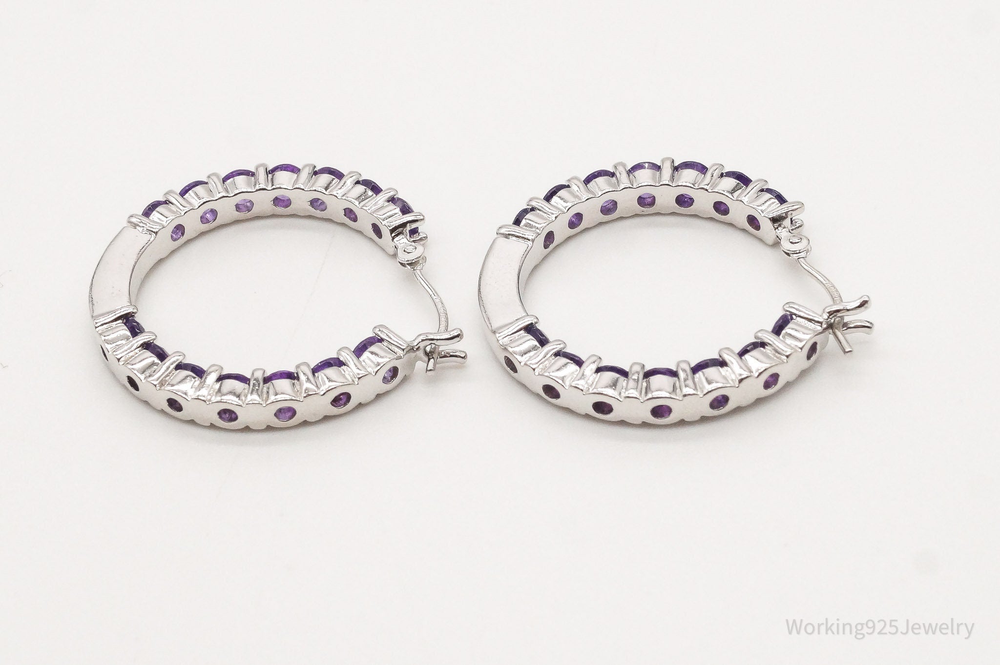 Vintage Amethyst Sterling Silver Hoop Earrings