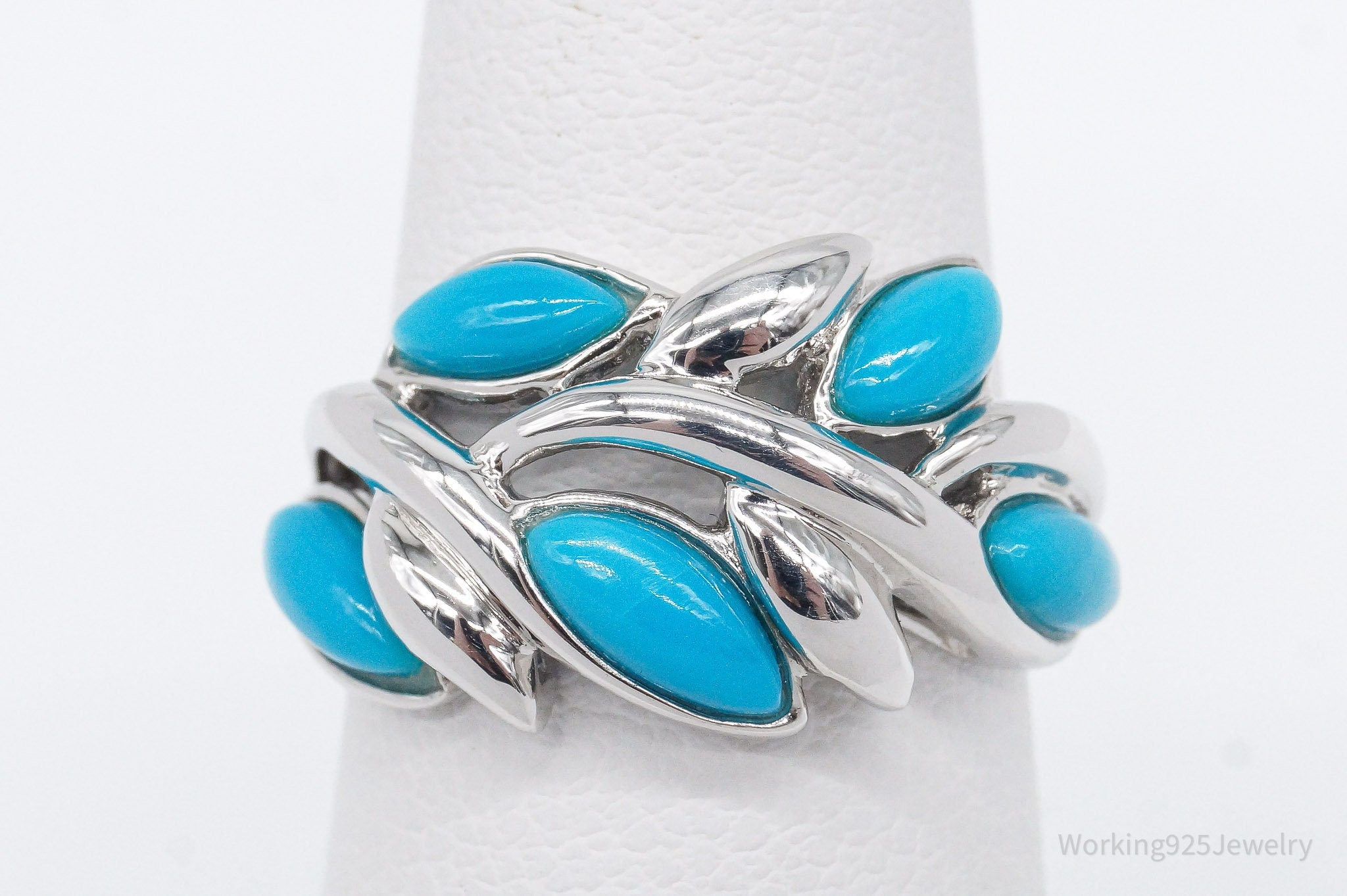 Vintage Designer EA Turquoise Sterling Silver Ring - Size 5