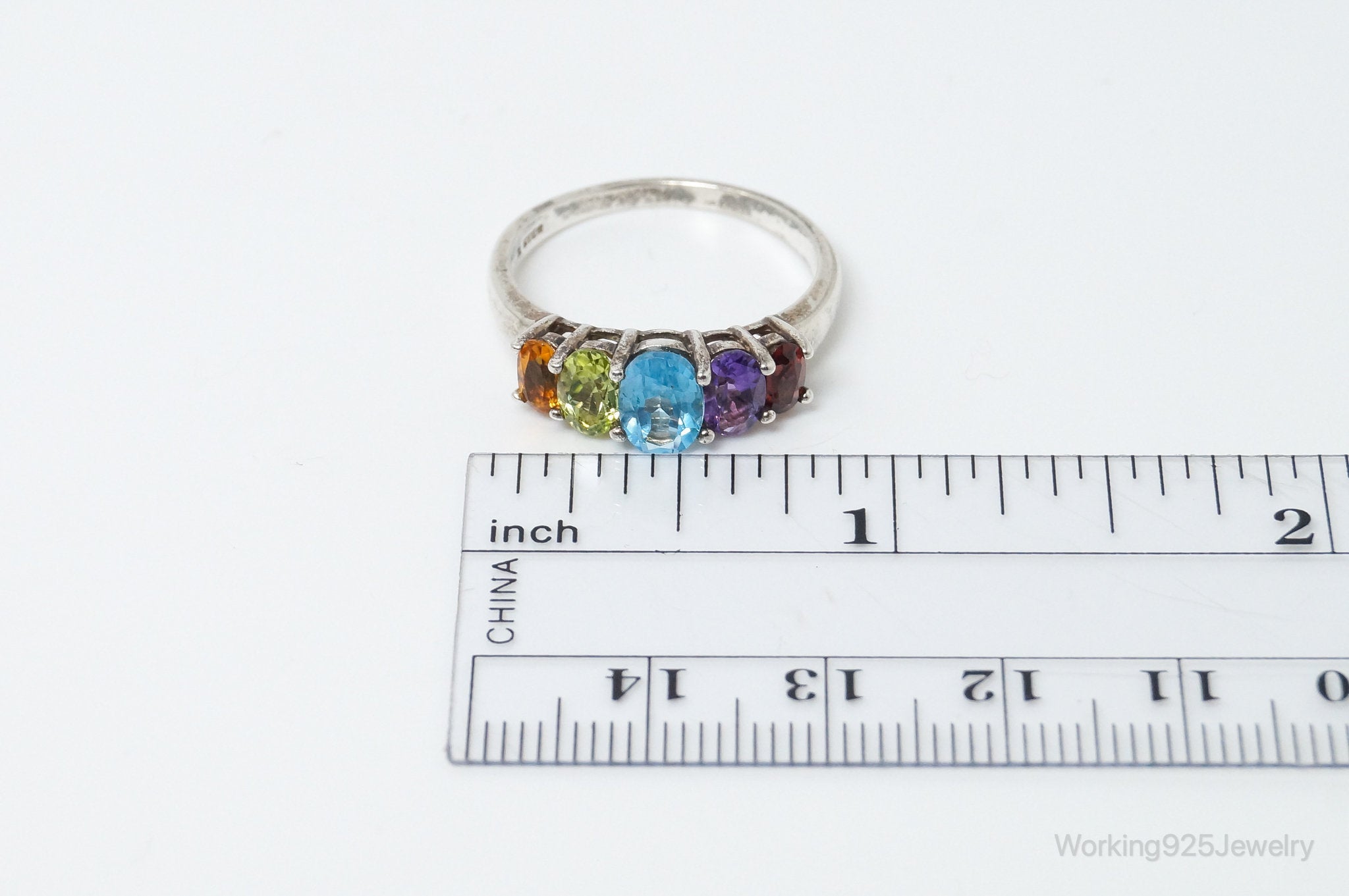 Vintage Art Deco Multi Gem Sterling Silver Ring - Size 8.75